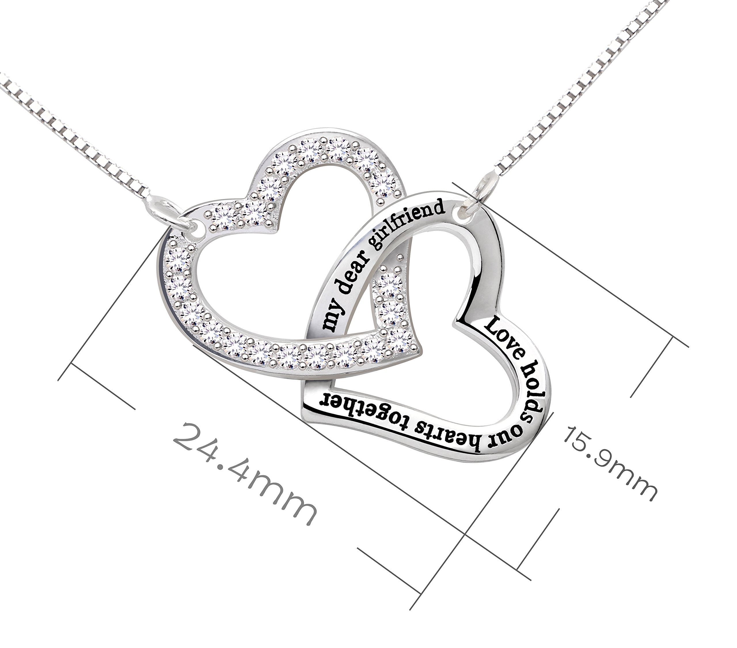 ALOV Sterling Silver "my dear girlfriend love holds our hearts together Love Heart Cubic Zirconia Pendant Necklace