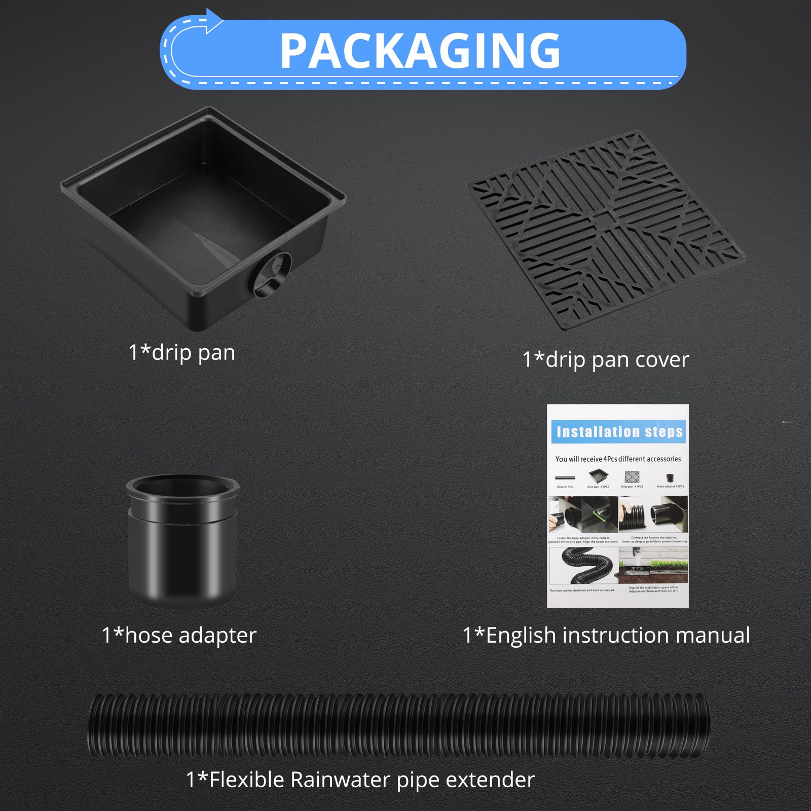 CAMWAY Gutter Downspout Extensions 14 to 55inch,Sturdy Catch Basin Low Profile Rain Drain Downspout Extender,Flexible Rainwater Sink Downspout Extension Pipe,No Dig