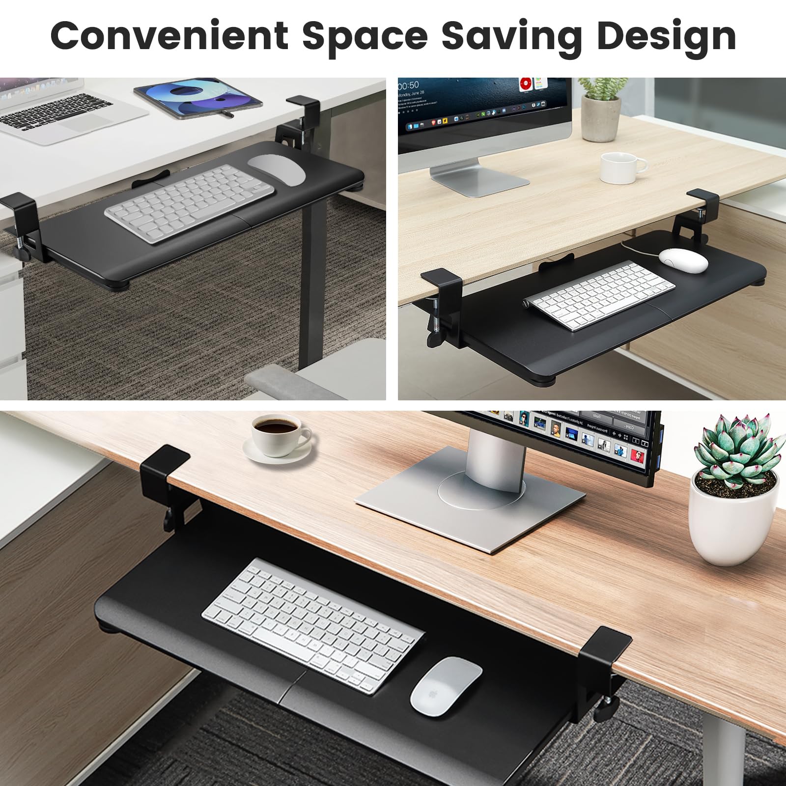 DQCGLY Keyboard Tray Under Desk, Slide Out Computer Keyboard & Mouse Tray with C Clamp-on Mount Easy to Install,30" W（Including Clamps） X 12"D Large Size,Black