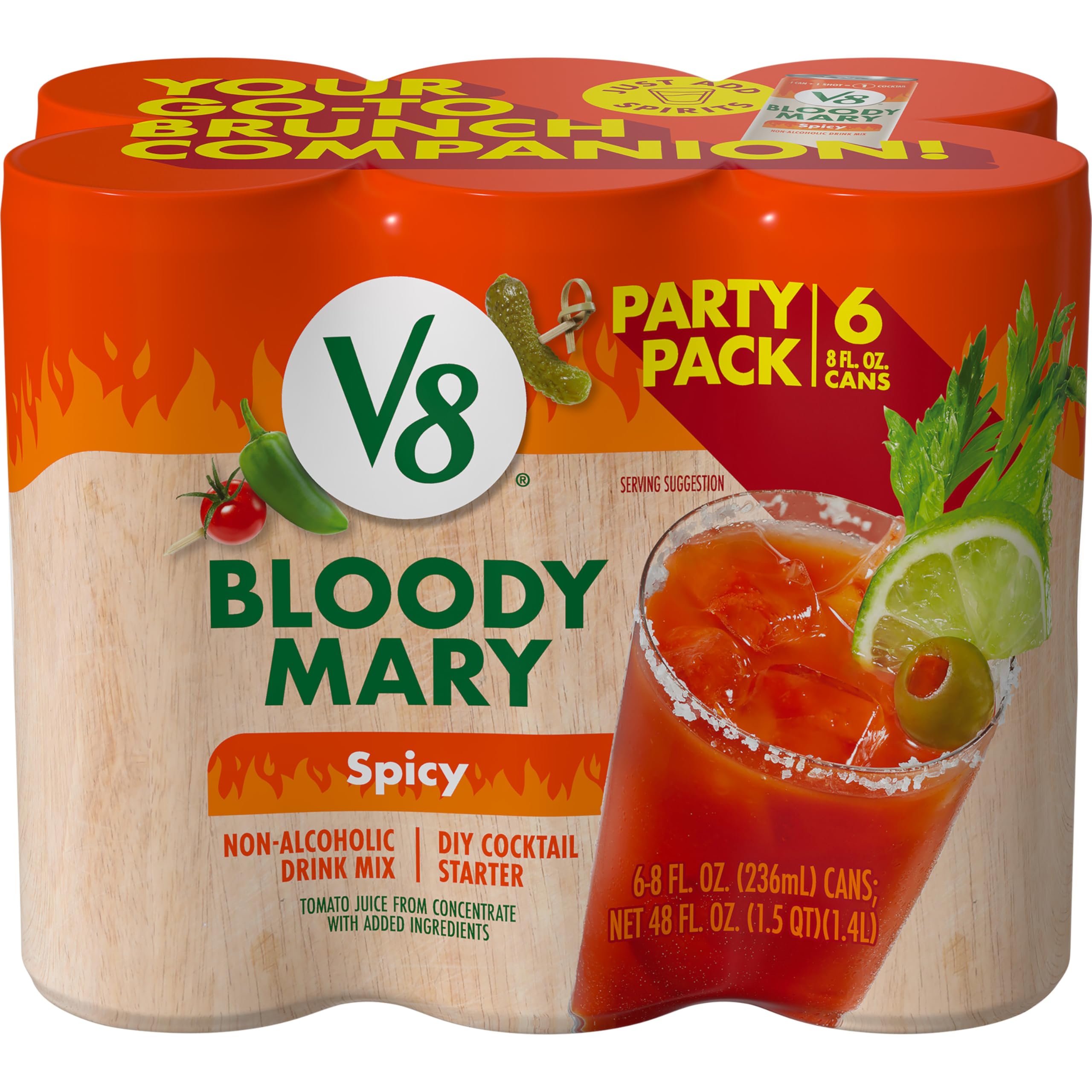 V8 Bloody Mary Spicy Mix, 8 fl oz Can (Pack of 6)