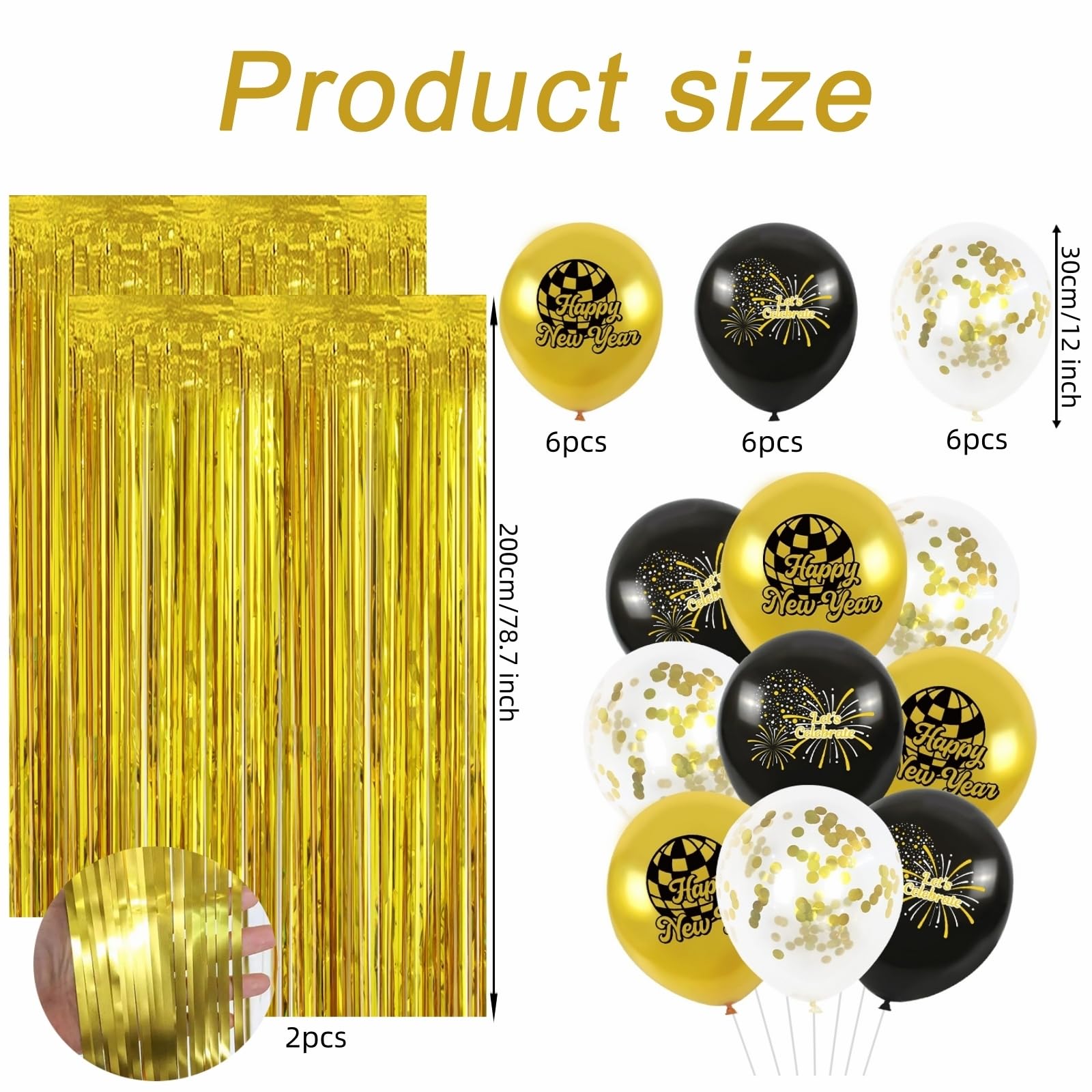 80 Pcs New Years Eve Party Supplies 2025 Happy New Year Decorations - Include Happy New Year Banner, Cone Hats, Tiaras, Balloons, Fringe Curtain and New Year Photo Props