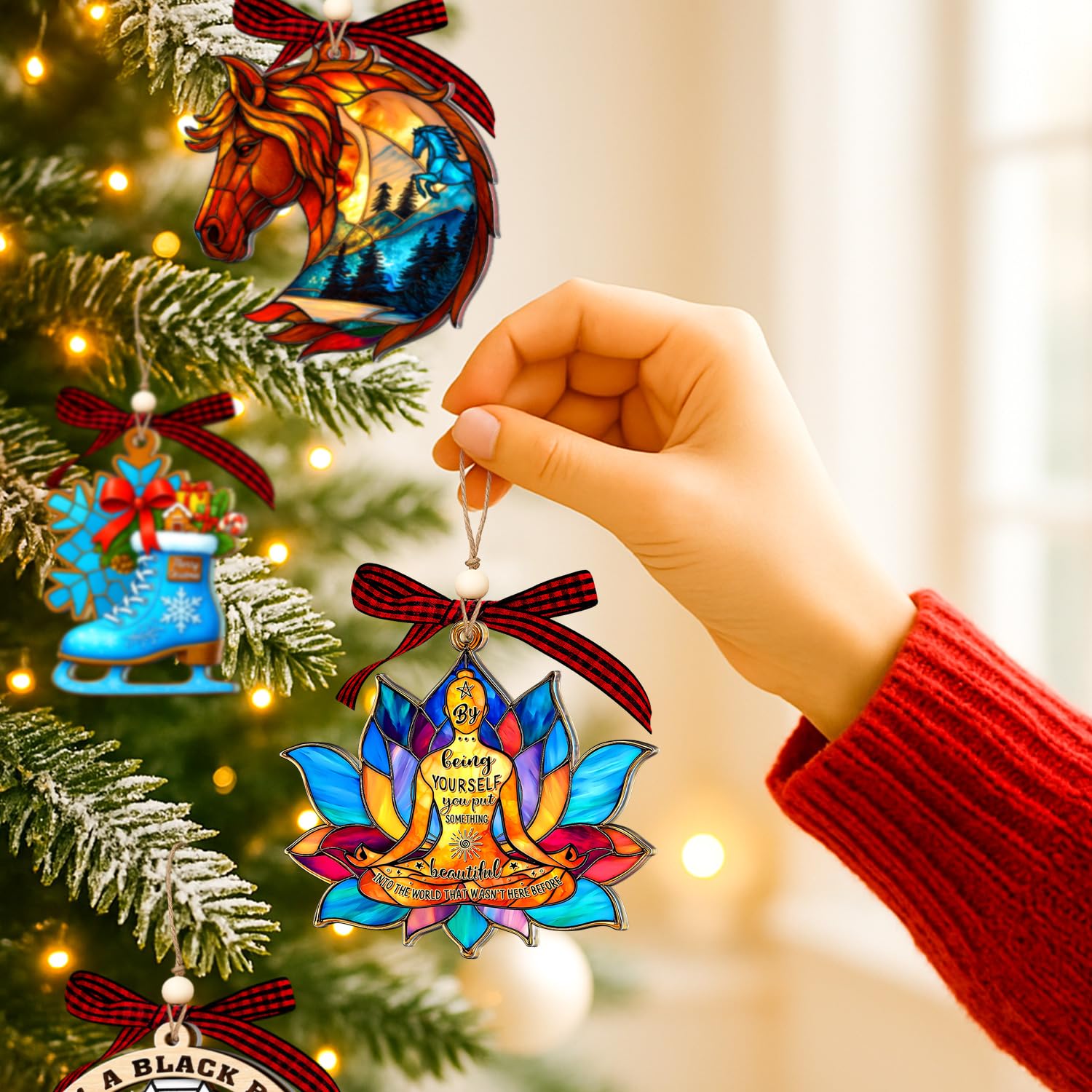 Yoga Ornament for Christmas Tree 2025 - Yoga Lover Ornaments - Acrylic Suncatcher Ornament for Meditation, Zen Decor, Self Care, Christmas Yogas Gifts 2025