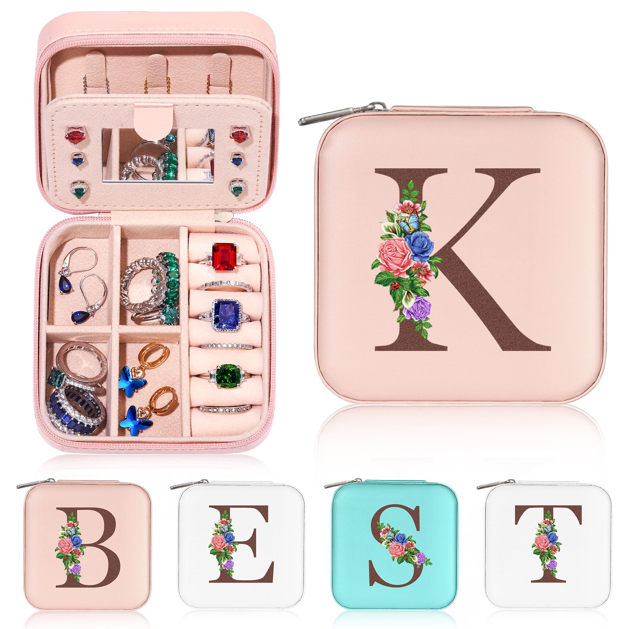 Yesteel Small Travel Jewelry Case Jewelry Box Jewelry Organizer, Ring Box Earring Box Travel Jewelry Organizer Jewelry Boxes for Women, Travel Essentials Travel Accessories Letter K