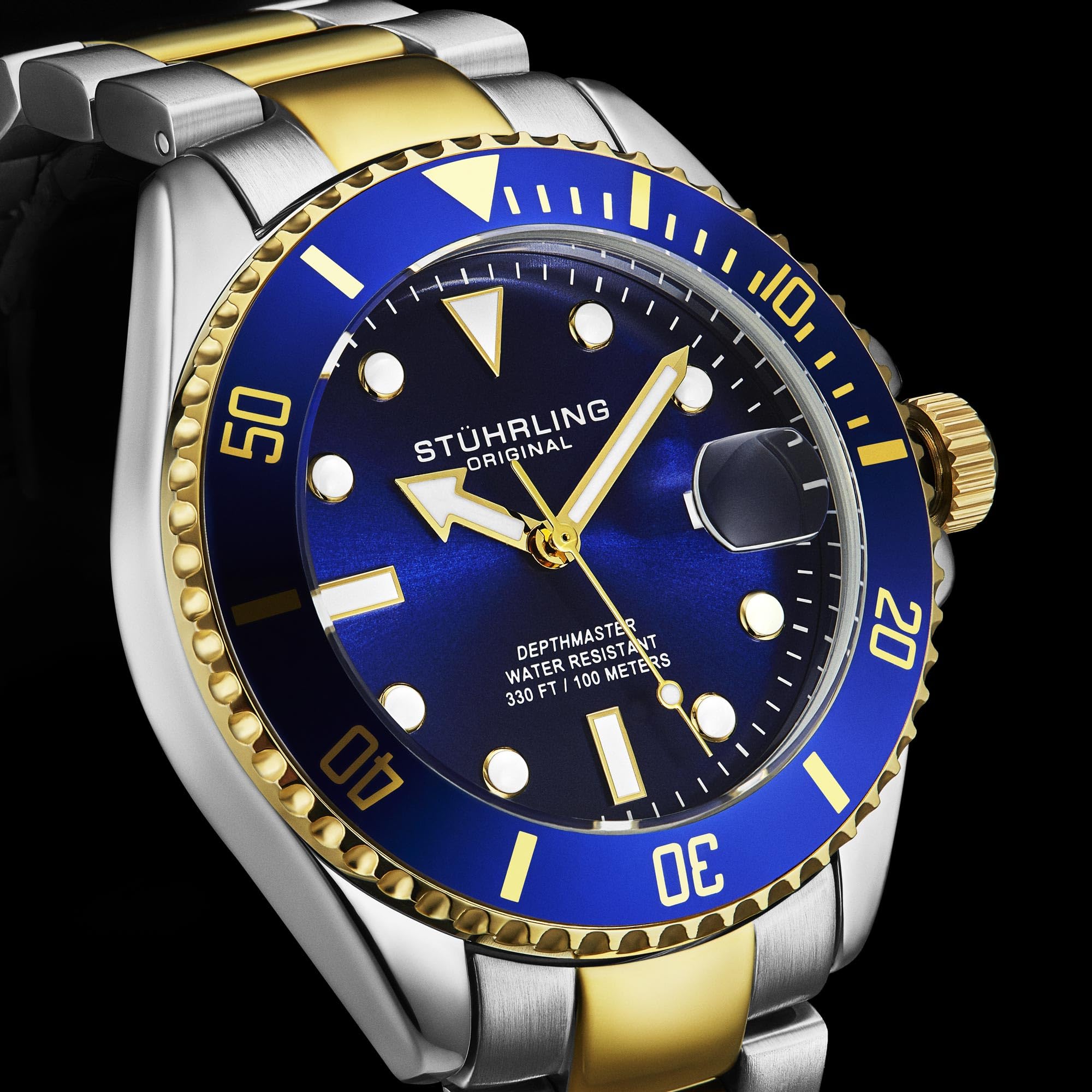 Stuhrling Original Men's Dive Watch, Swiss Movement, Stainless Steel, Blue Dial, Stainless Steel Bracelet, 100M Water Resistant