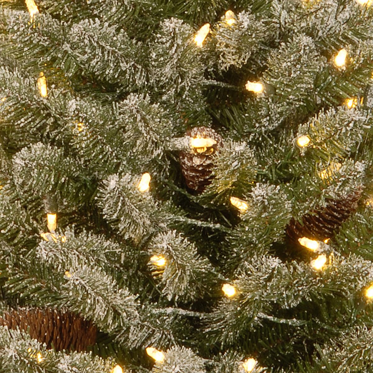 National Tree Company Pre-lit Artificial Mini Christmas Tree | Includes Small White LED Lights and Cloth Bag Base | Snowy Concolor Fir Burlap - 3 ft, Brown/Green