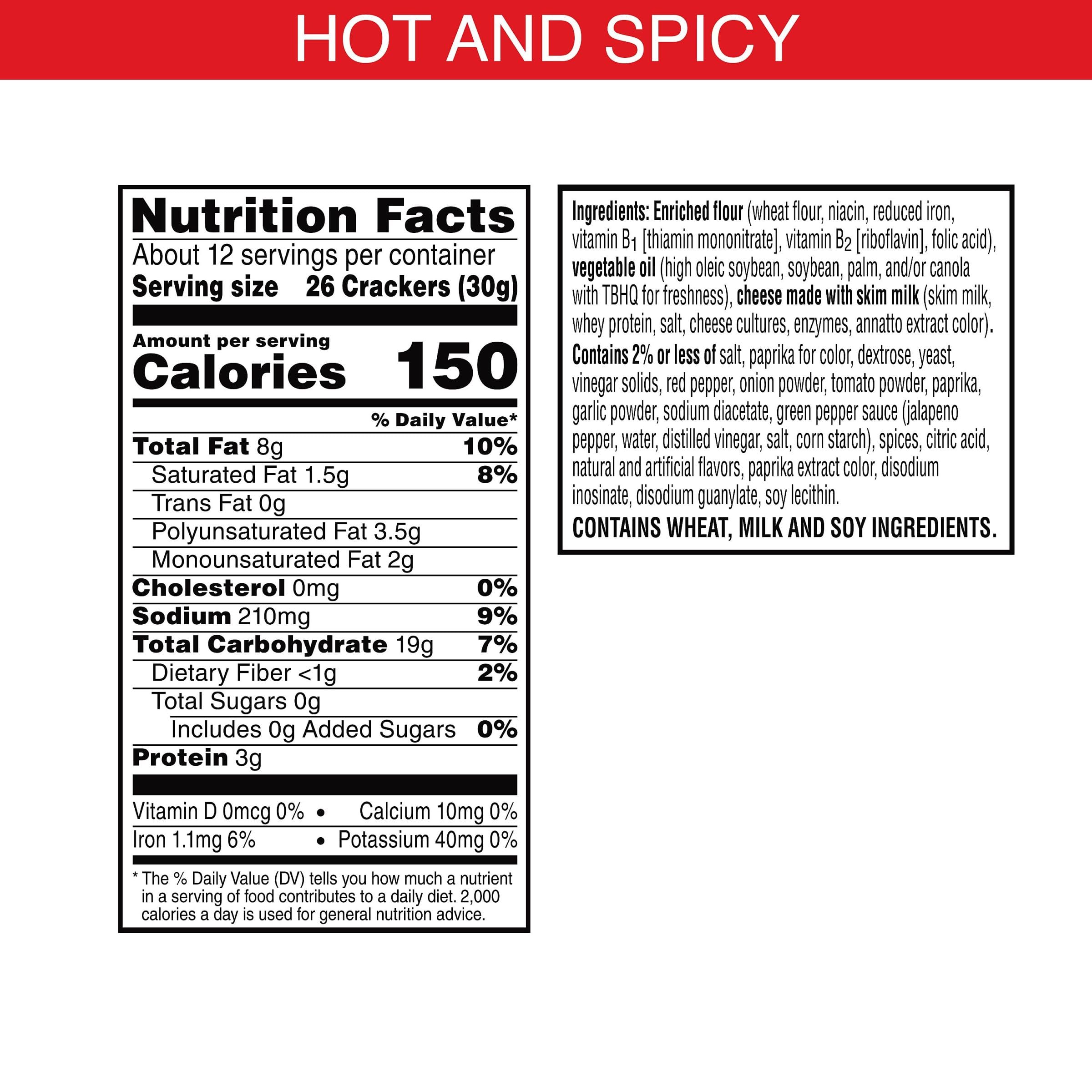 Cheez-It Cheese Crackers, Baked Snack Crackers, Lunch Snacks, Hot and Spicy, 12.4oz Box (1 Box)