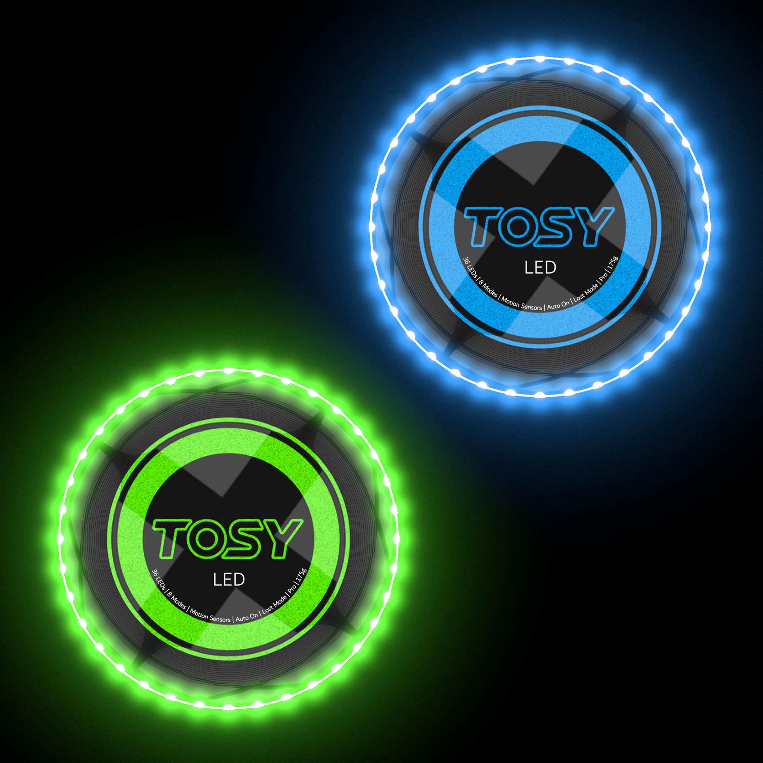 TOSY Bundle of 2 - Flying Disc 36 LEDs - Blue + Green