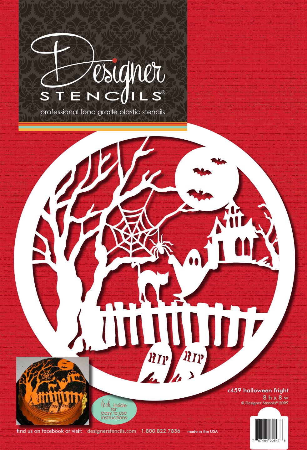 Designer Stencils Halloween Cake Fright Top Stencil, Beige/semi-transparent