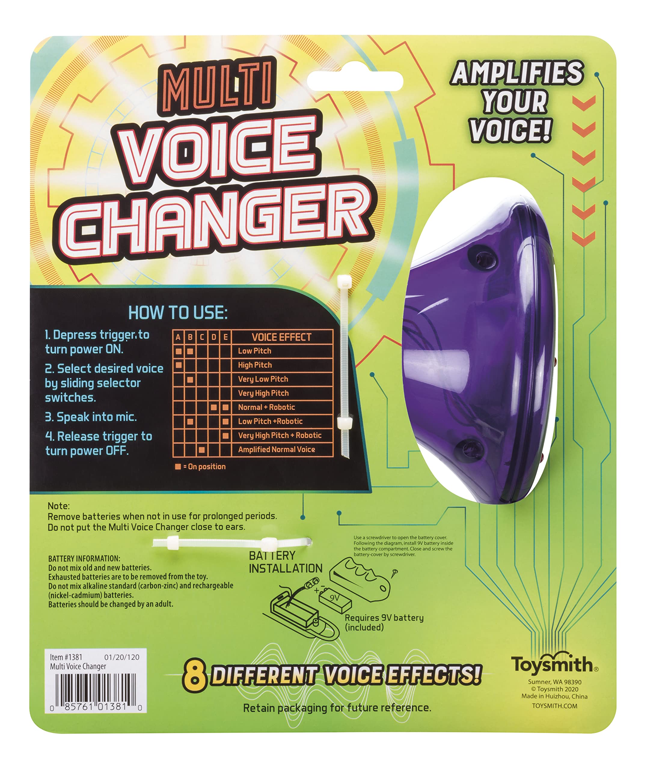 Toysmith Tech Gear Multi Voice Changer – Amplifies Voice with 8 Fun Effects, Fun Toy or Gift for Kids Ages 5+- Christmas Gifts, Stocking Stuffer, 6.5”, Colors May Vary