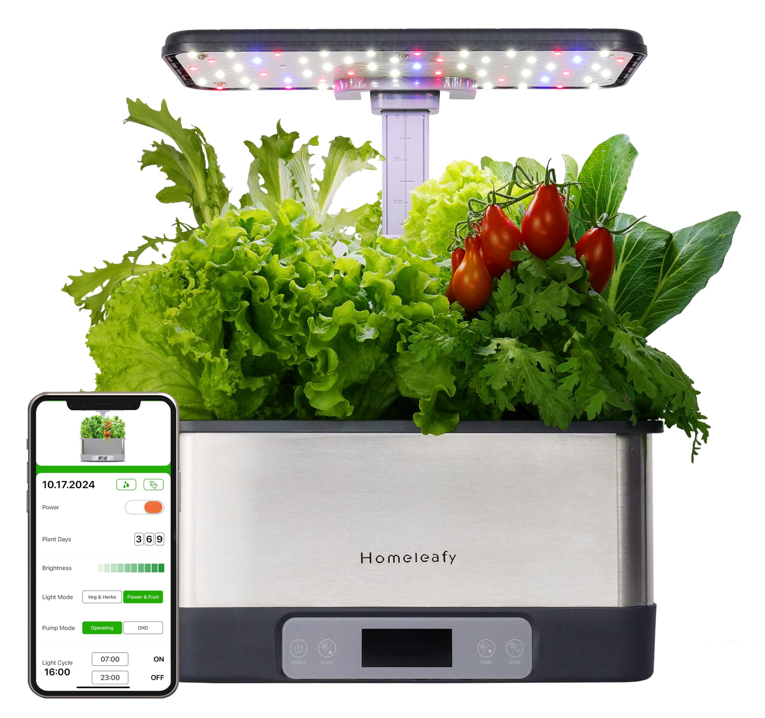 Homeleafy 8-Pod Hydroponics Growing System, Smart Indoor Garden with WiFi App Control, 24W LED Grow Light, Self-Watering Timer, Stainless Steel Design – Perfect Gift for Home, School, Vegans and Kids