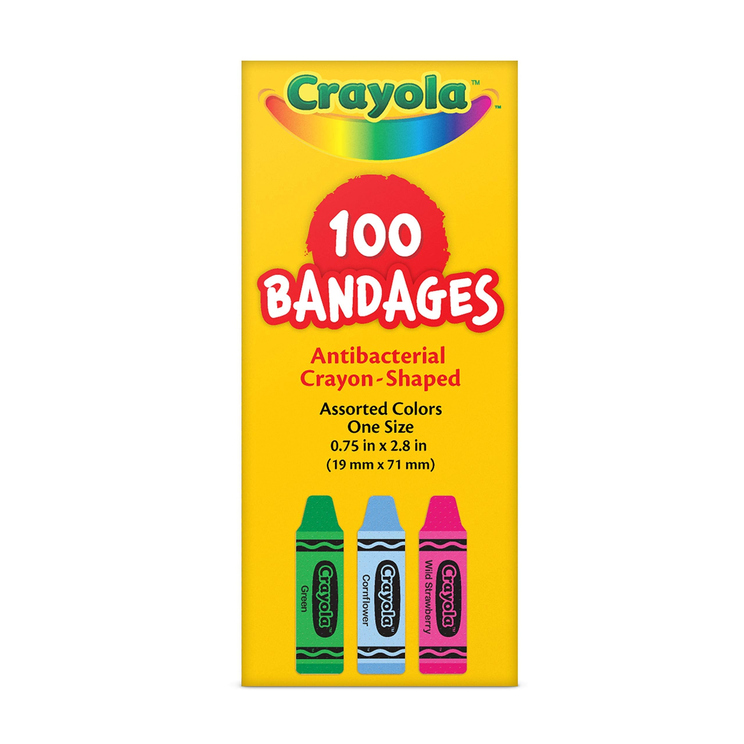 Crayola Shaped Kids Bandages, 100 CT | Great for Birthdays, Party Supplies, Stickers, Stocking Stuffer or White Elephant Gift | Adhesive Bandages for Minor Cuts, Scrapes, & Burns