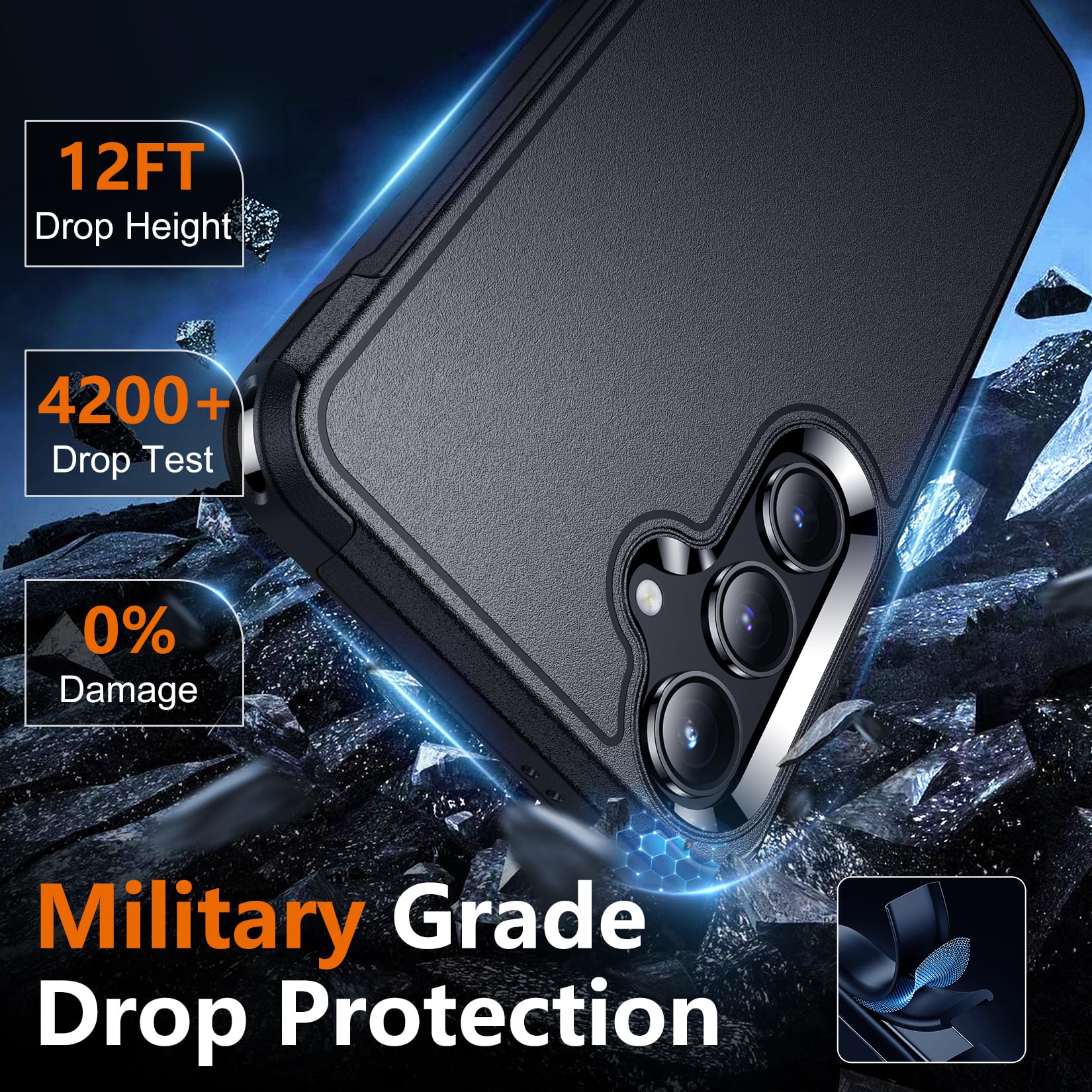 SPIDERCASE for Samsung Galaxy S24 Case, [12 FT Military Grade Drop Protection] with 2PCS [ Screen Protector+Camera Lens Protector] Heavy Duty Shockproof Case,Black