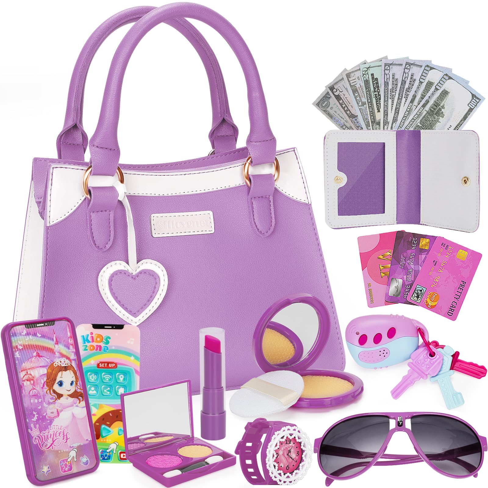 Officygnet Girls Toys for 3 4 5 6 7 8 Year Old - Princess Pretend Play Purse Toys for Little Girls, Toddler Purse with Accessories, Kids Toy Purse Birthday for Girls Ages 2-4 3-5 4-5 6-8 (Purple)