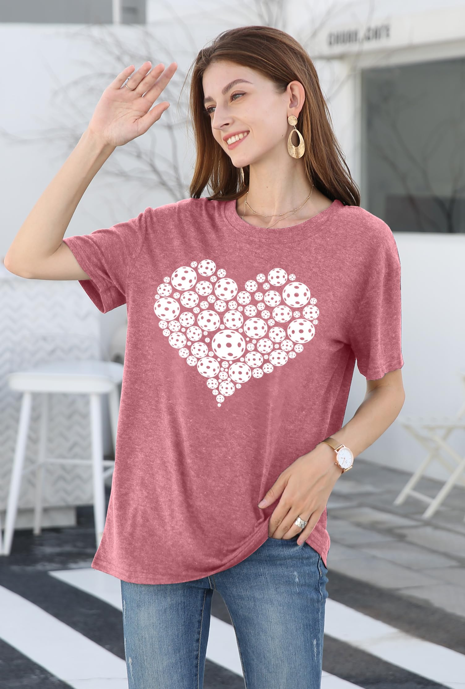 Pickleball Shirts Women Pickleball Heartbeat Graphic T-Shirt for Pickleball Lover Gift Shirt Paddleball Tee