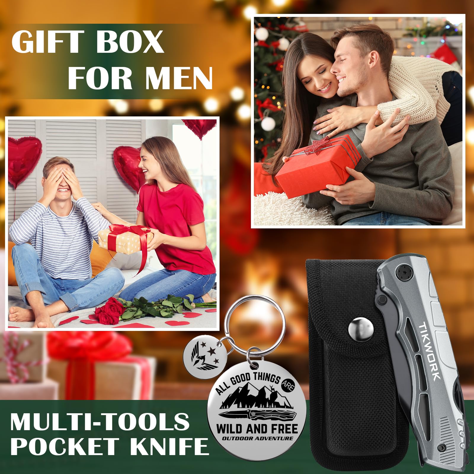 Gifts for Men Dad Him Boyfriend,Multitool Pocket Knife for Men,Anniversary Christmas Men Gifts for Birthday,Survival Tools for Climbing,Camping,Cycling,Hiking