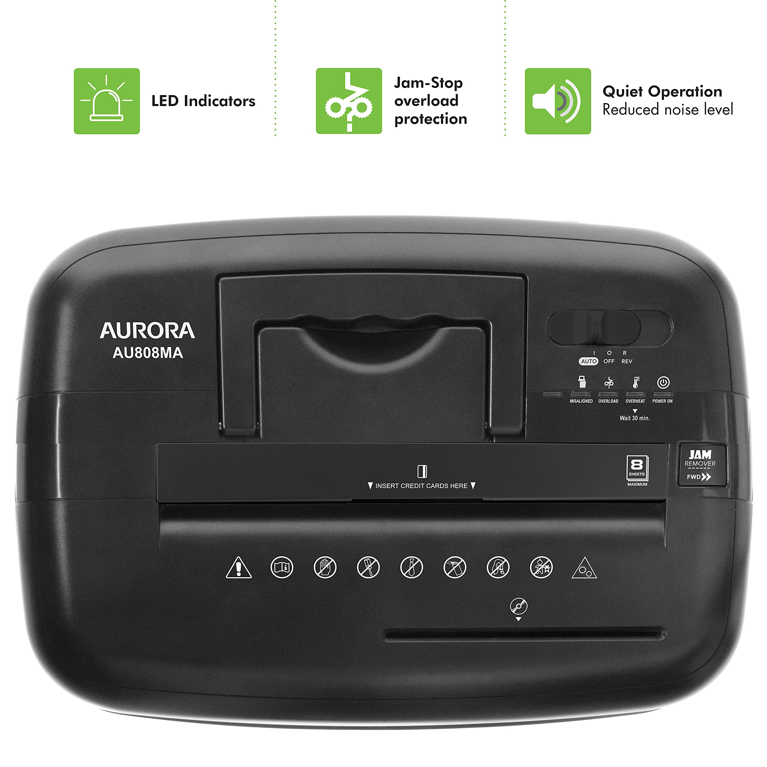 Aurora AU808MA High-Security 8-Sheet Micro-Cut Paper, CD/DVD and Credit Card Paper Shredder