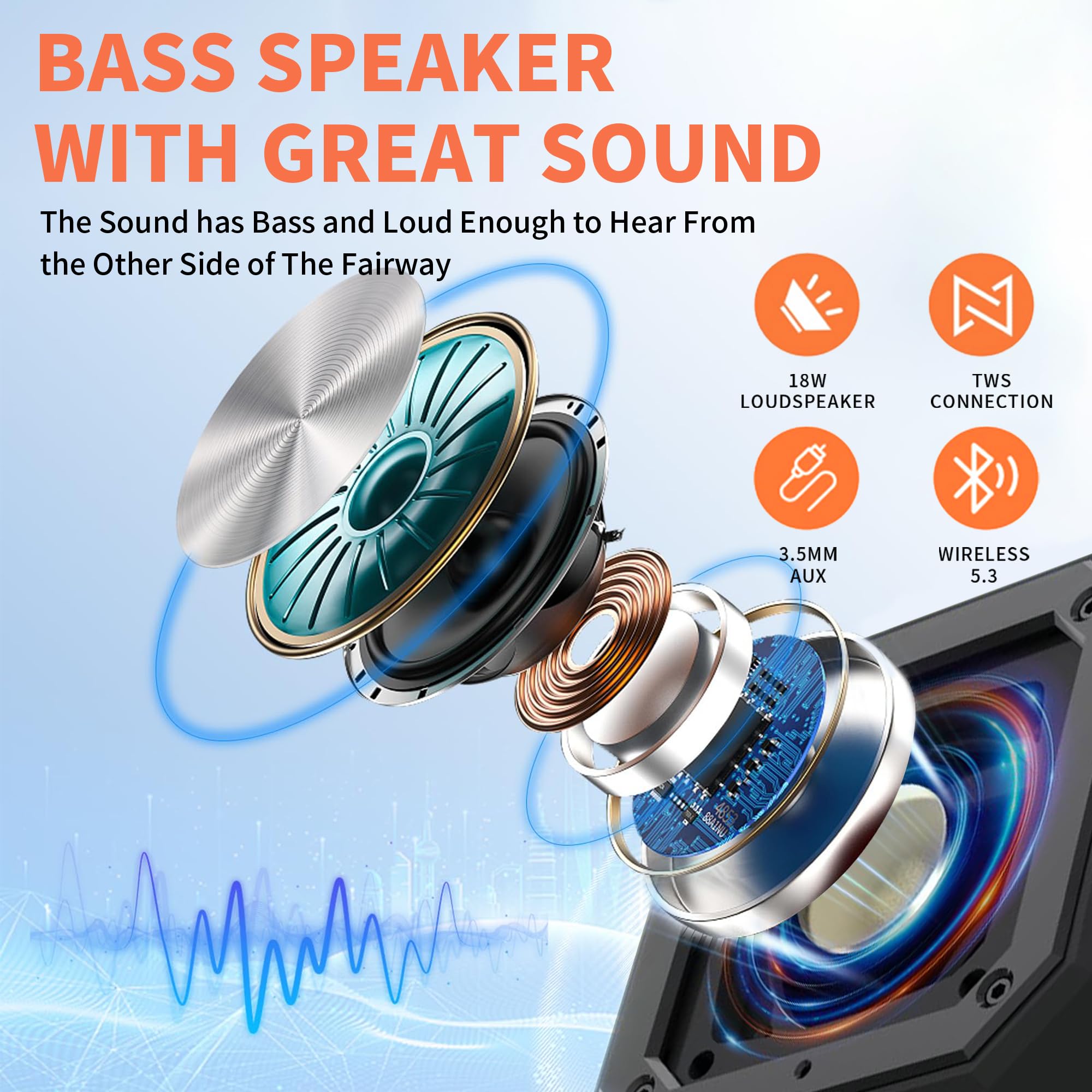 MAGOLFIN Magnetic Golf Speaker with Storage Case, IPX7 Portable Golf Cart Speaker 24H Playtime, 18W Loud Stereo Sound Magnetic Bluetooth Speaker for Golf Cart Accessories, Golf Gifts for Men