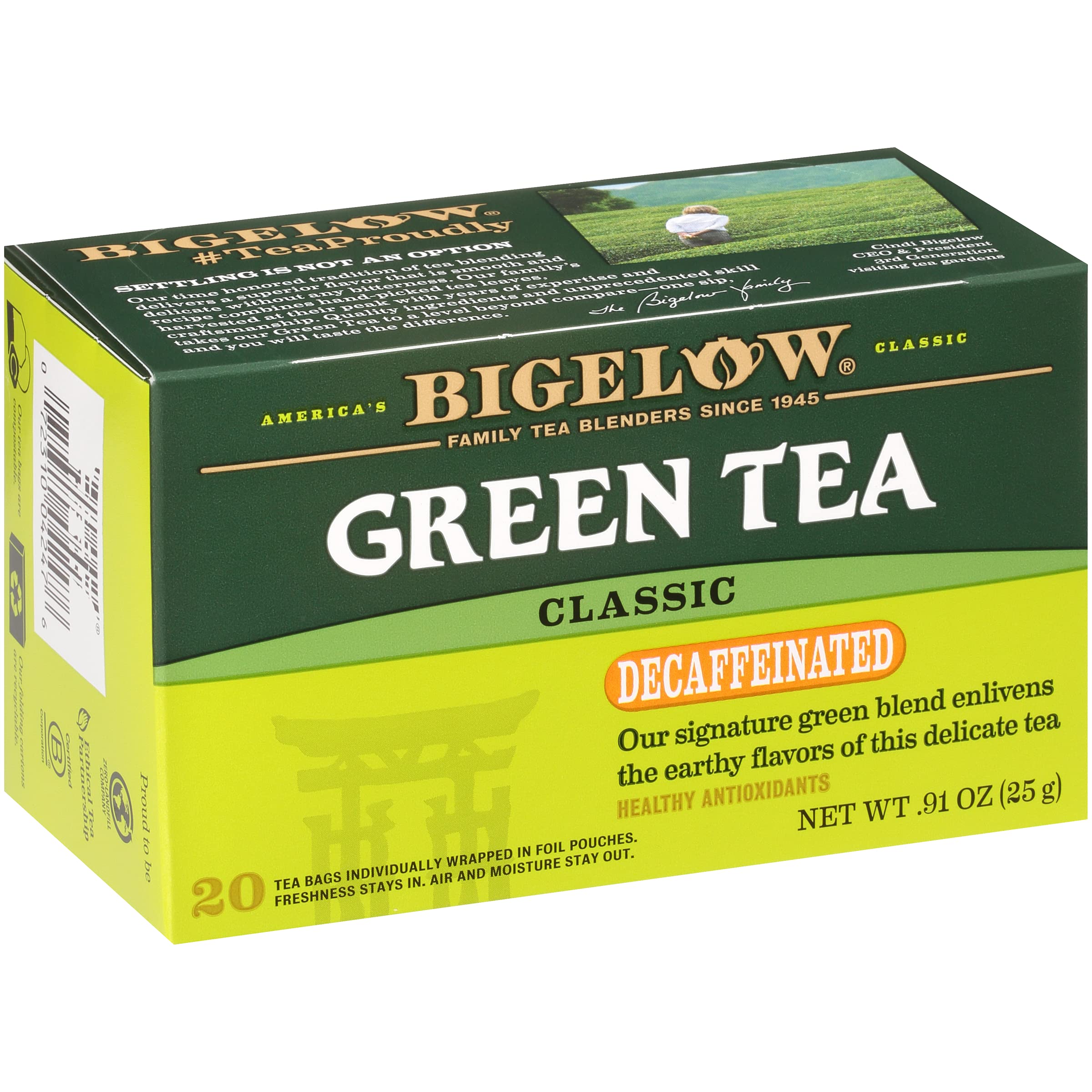 Bigelow Tea Classic Green Tea, Decaffeinated Tea, Decaf Green Tea, Count Box (Pack of 6), 120 Total Tea Bags