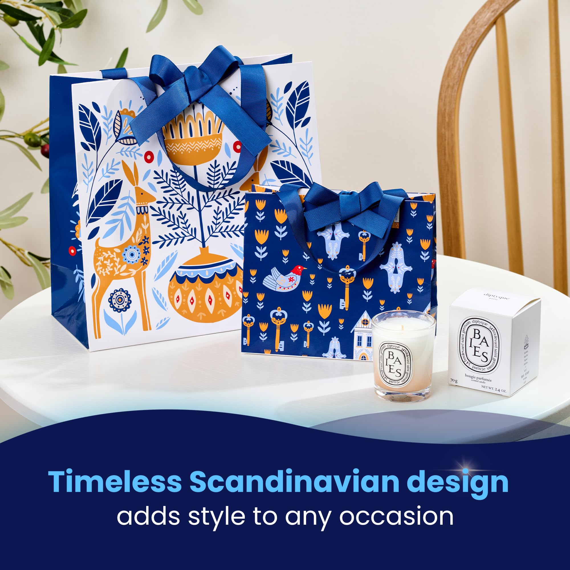 Martin & Jillian Scandinavian Gift Bags with Ribbon Handles - Multi Use Paper Goodie & Gift Bags for Weddings, Baby & Bridal Showers, Birthday Party Favors, Christmas & Holiday Presents