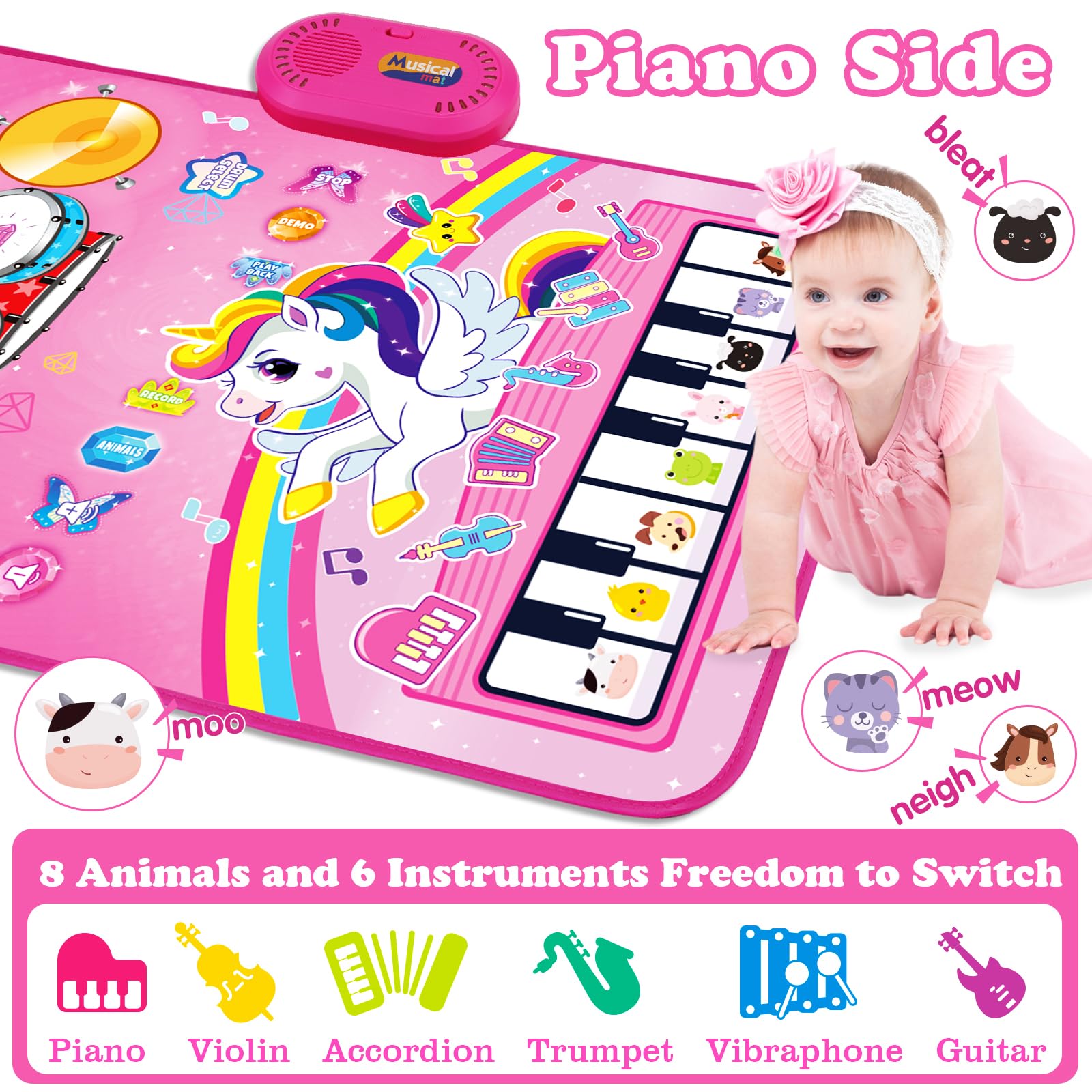 Toys for 1 Year Old Girl Gifts: Baby Musical Mat Toddler Toys Age 1-2 - 3 in 1 Piano Drum Animal Touch Unicorn Toys - Infant Music Toy 12-18 Months Babies Birthday Gifts for 1 2 3 Year Old Boys Girls