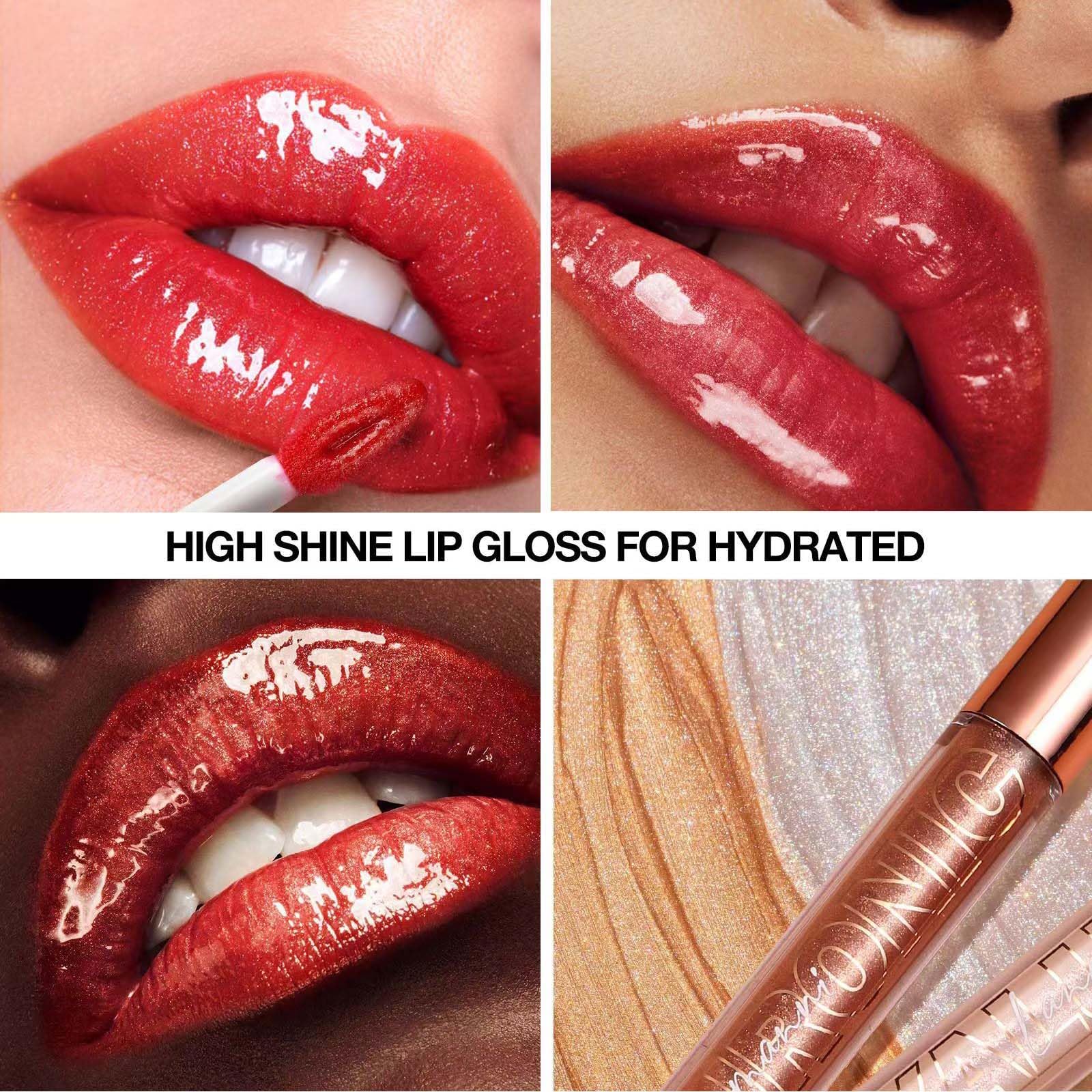 Pink Lip Gloss Makeup Plumping Glitter Lip Gloss for Girls Women Lip Plumping Tinted Lipgloss High Pigment Plumper Long Lasting Moisturizing Lip Gloss Oil Shimmer Sparkly Natural Lipstick(03#)