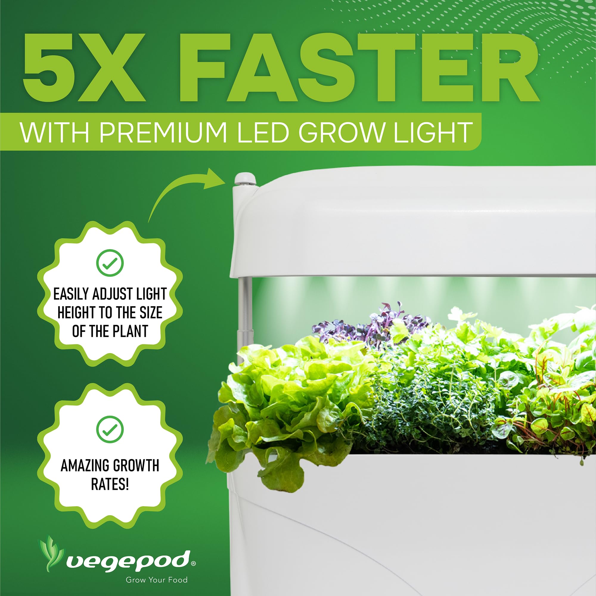 vegepod - Kitchen Garden - Gourmet Herb and Vegetable Indoor Grow Kit, Self Watering, LED Grow Light (White)