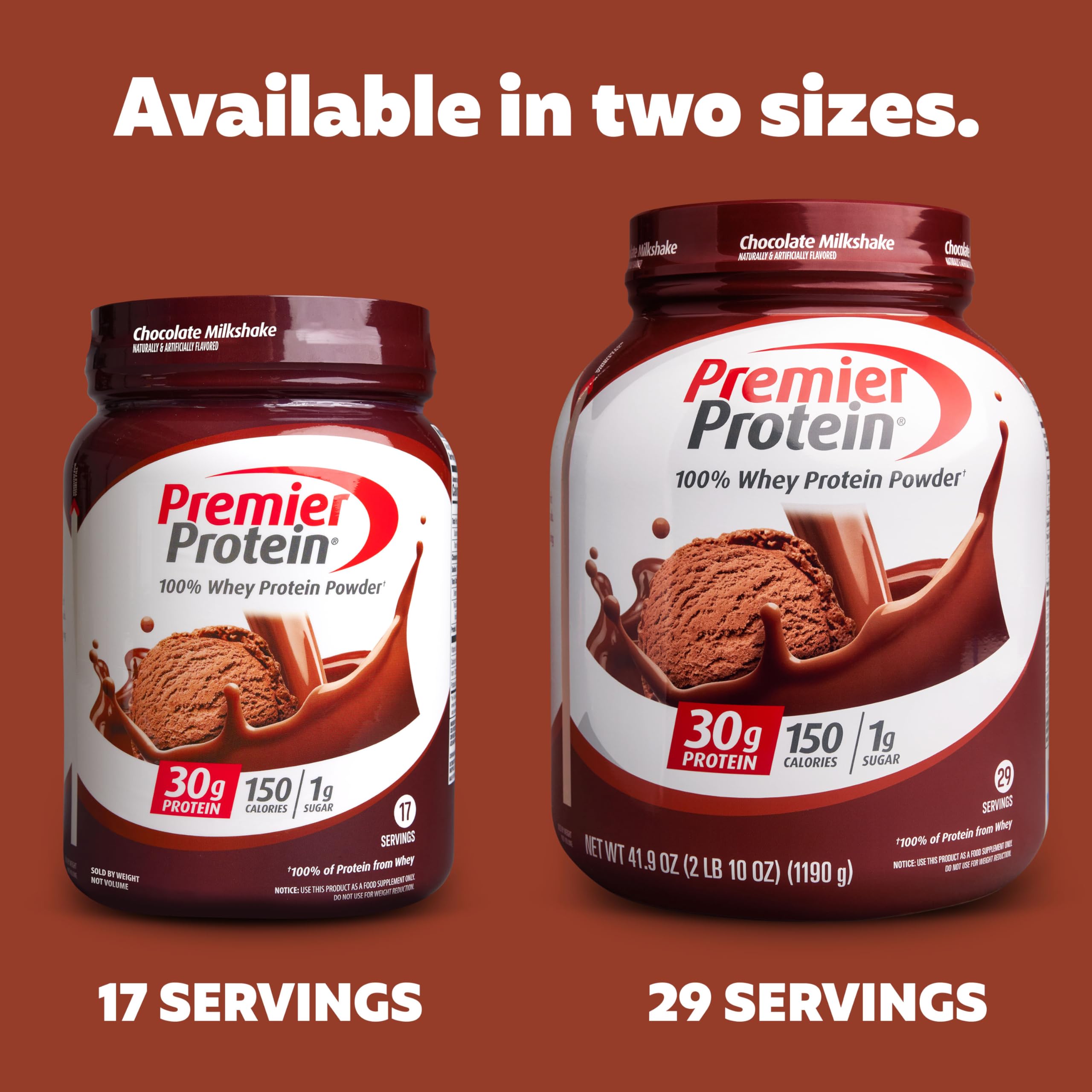 Premier Protein Protein Powder, 30g Protein, 1g Sugar, No Soy Ingredients, Gluten Free, Chocolate Milkshake, 29 Servings, 41.9oz