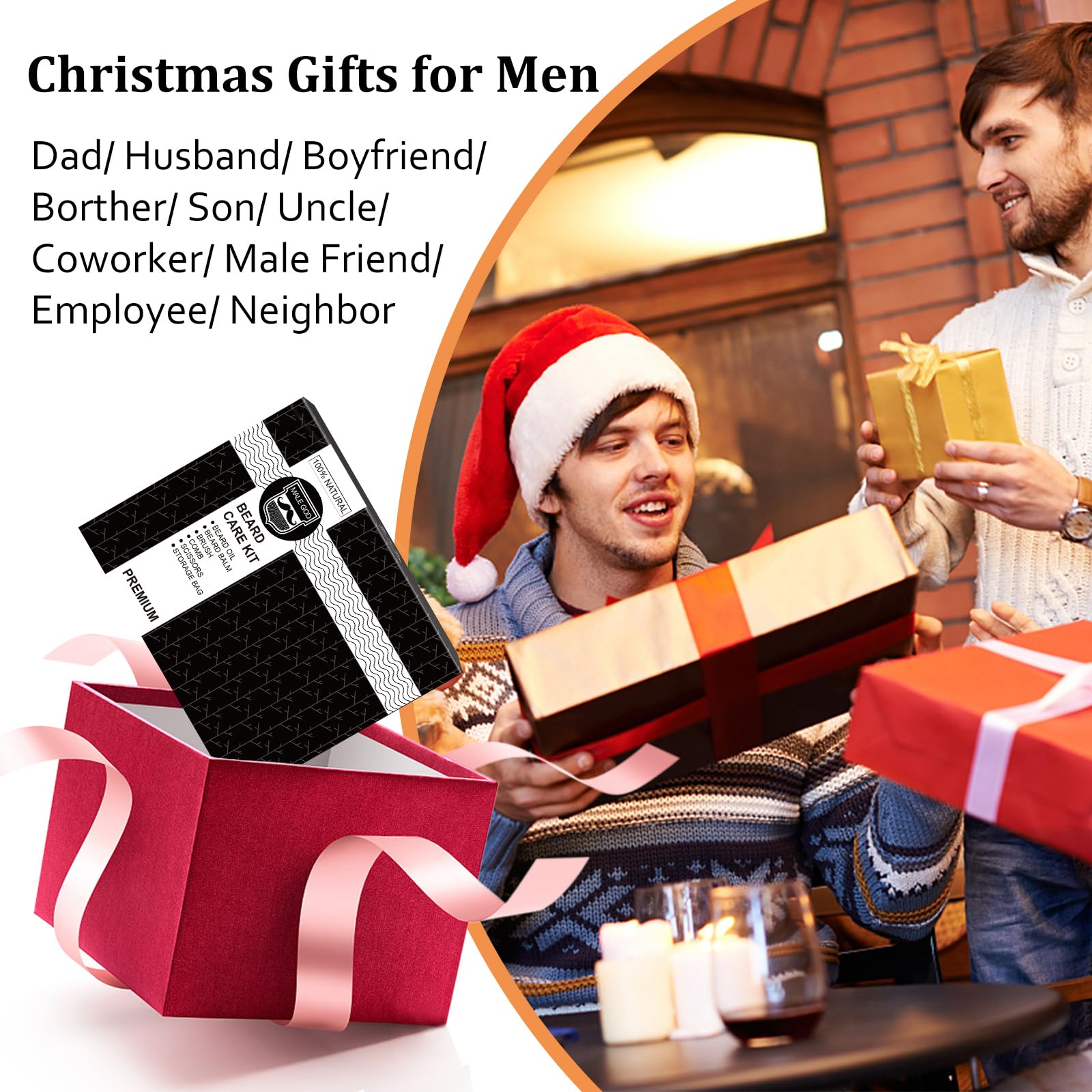 MALE GOD Stocking Stuffers for Men,Beard Kit with Beard Comb, Brush, Oil, Balm, Scissors, Beauty Gift Sets for Him, Birthday & Christmas Gifts for Men, Him, Boyfriend, Husband, Son, Friend, Dad