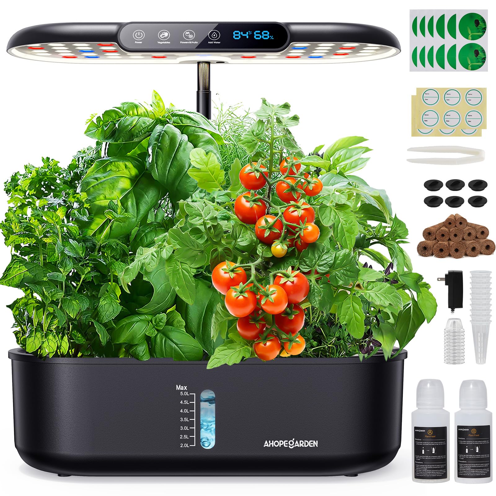 Ahopegarden Hydroponics Growing System kit Indoor Garden, 12 Pods Plant herb Garden with LCD Environmental Detection Germination Vegetable LED Growth Lamp, Hydroponics Grower Healthy Fresh Vegetables