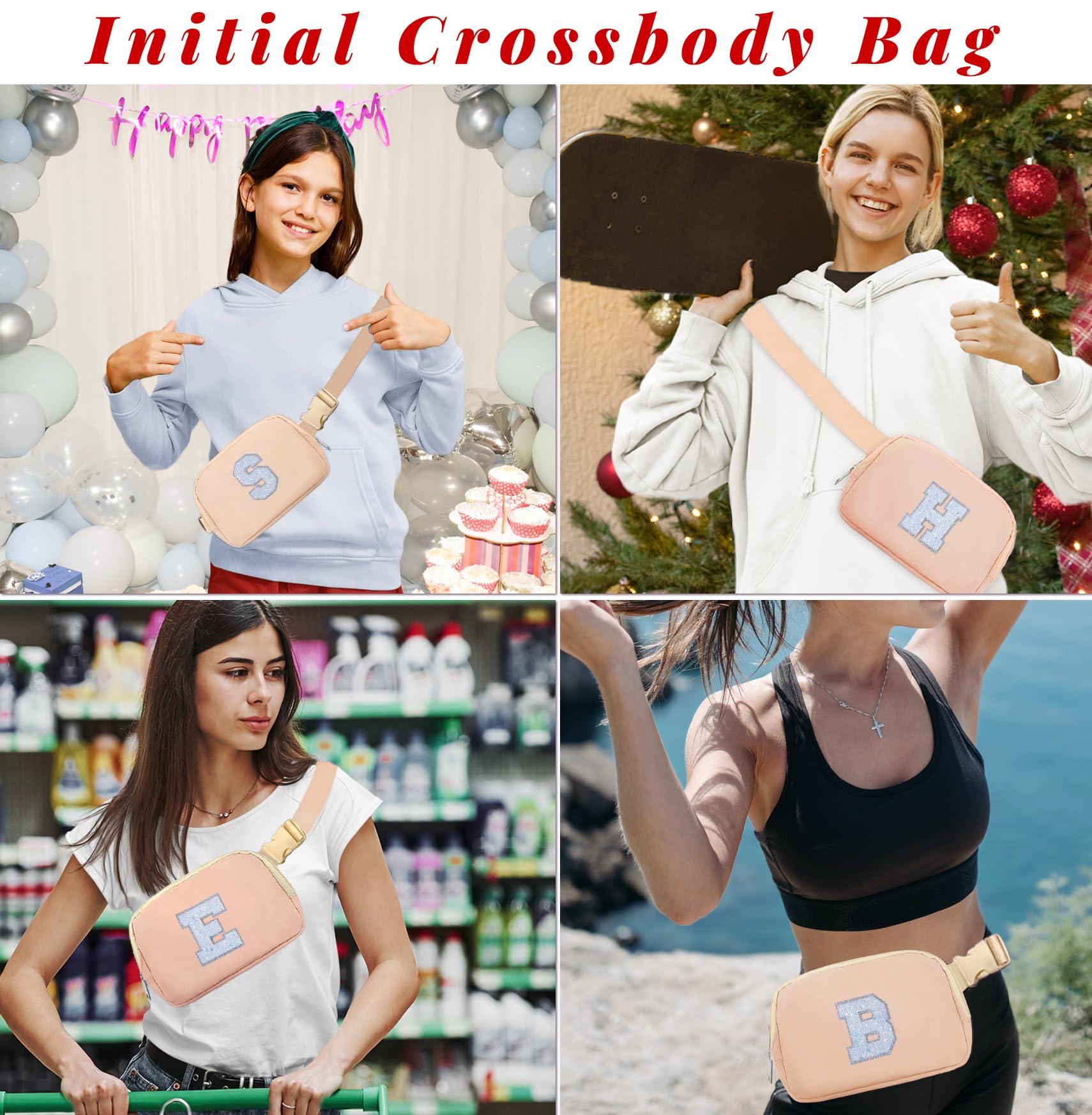 COSHAYSOO Initial Belt Bag Small Waist Fanny Pack Letter Crossbody Purse Birthday Christmas Gift for Teen Girl 5 6 7 8 9 10 11 12 Year Old Cute Trendy Preppy Items Things Travel Stuff Pink S