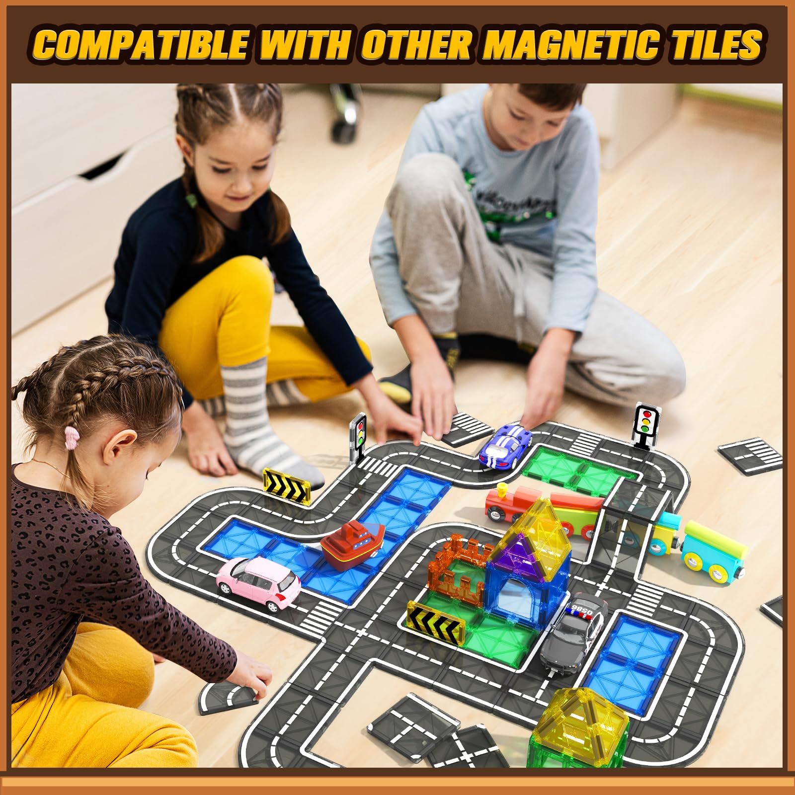 Magnetic Tiles Road Expansion Pack, STEM Magnet Building Blocks for Toddler Kids Toys, Montessori Educational Toy Gifts for 3+ Year Old Boys & Girls, Creativity-igniting Kids Toys