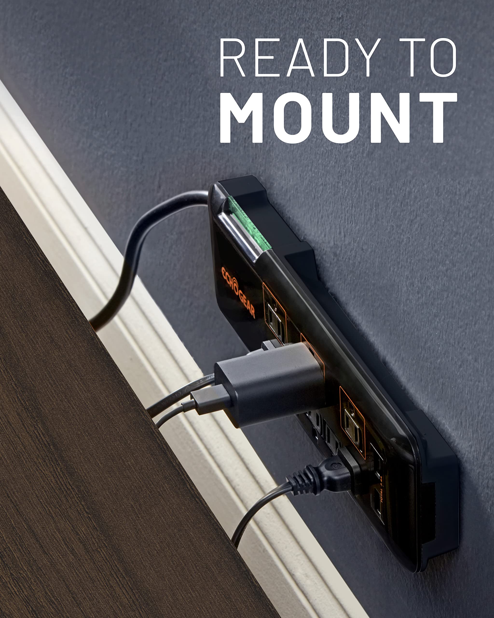 ECHOGEAR ShockBlocker 8 Outlet Surge Protector Power Strip - Slim Design Can Power & Protect Your Entire TV, Office, Or Gaming Setup - Advanced Surge Suppressor with 3420 Joules of Protection