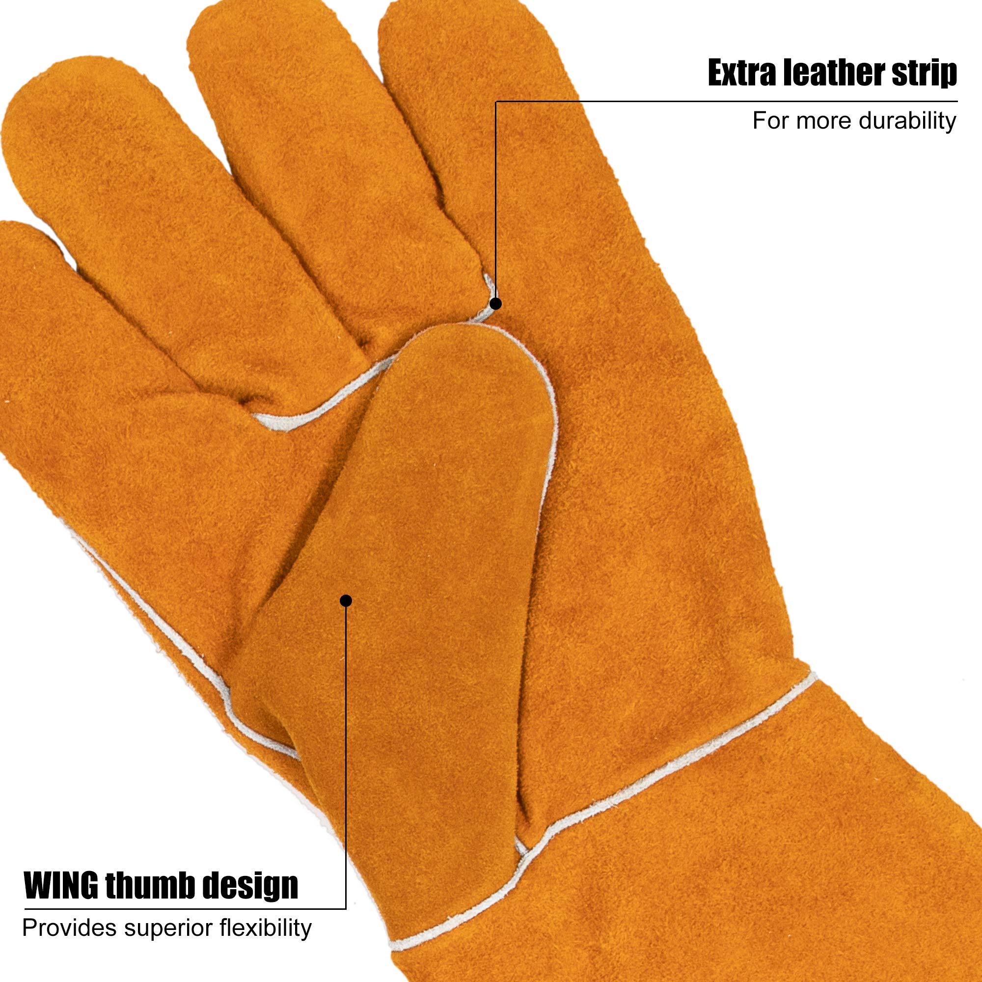 BEETRO Welding Gloves 2 Pairs Cow Leather Forge/Mig/Stick/Tig Welder Heat/Fire Resistant, Mitts for Oven/Grill/Fireplace/Furnace/Stove/Pot Holder/Wood Burner/Animal handling glove with Soft Lining