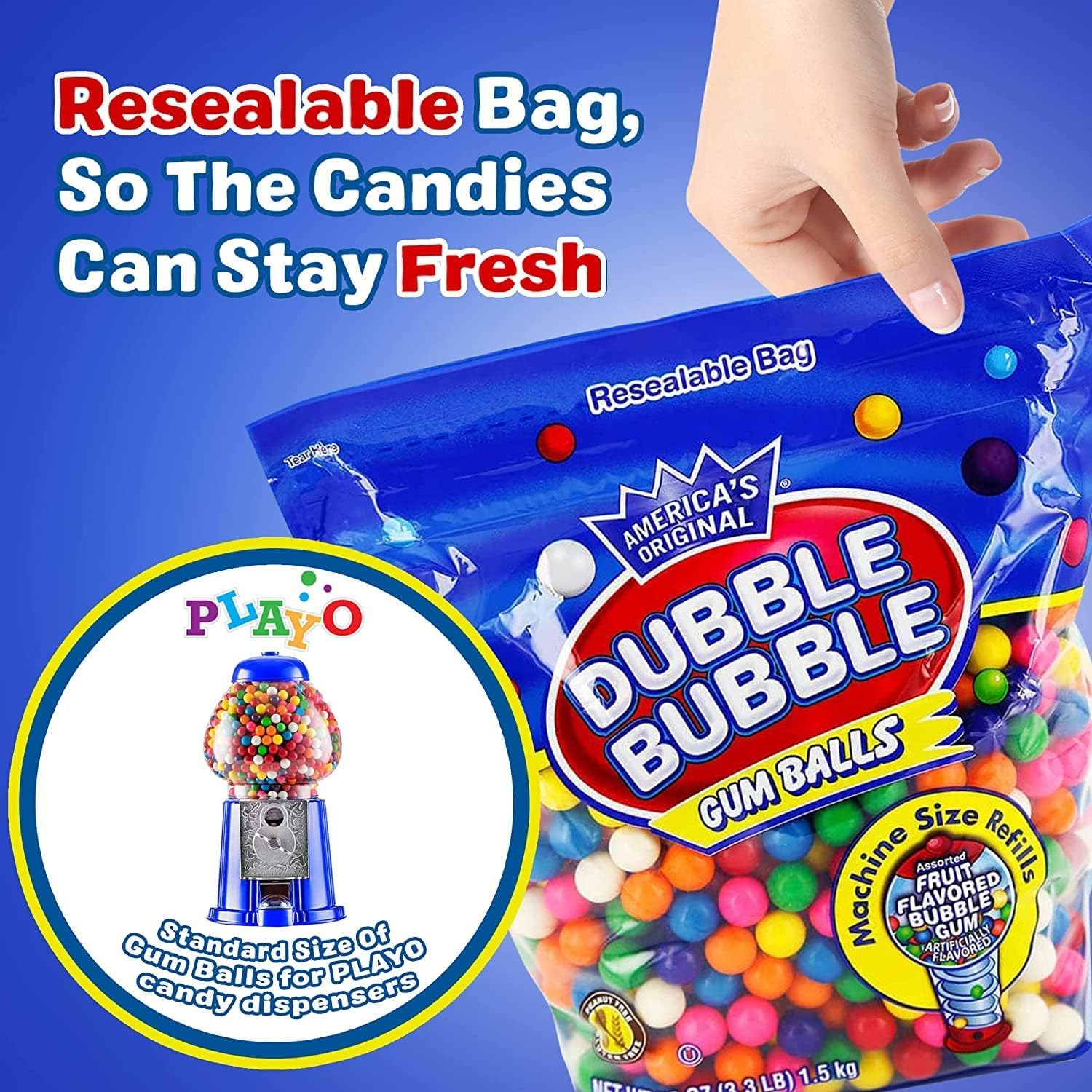 Gumballs For Gumball Machine Refills - 53 Ounce Dubble Bubble Chewing Gum Bulk Antique Style Gum Balls vintage Old Fashioned Candy -Mini bubble Gumballs 3.3 lb For Kids Toy Bank Candy Dispenser Playo