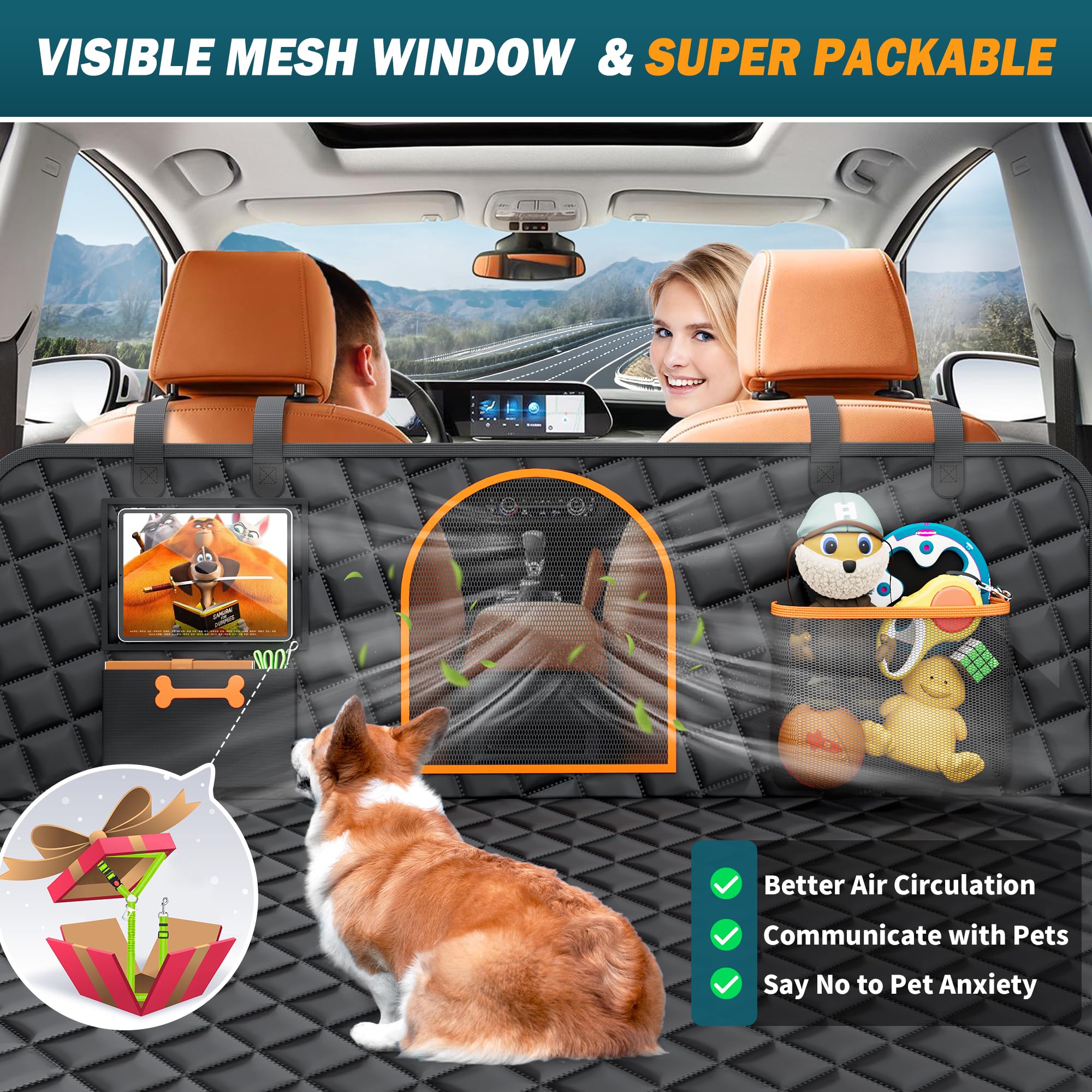 Back Seat Extender for Dogs Large Hard Bottom Car Seat Cover Waterproof Sturdy Nonslip Pets Dog Hammock Backseat Protector for Car,SUVs