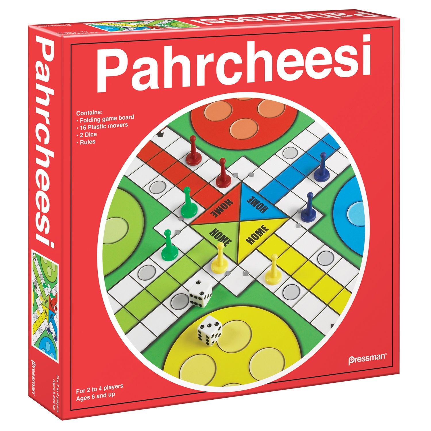 Pressman Toy Pahrcheesi in Box, Red, Pahrchessi