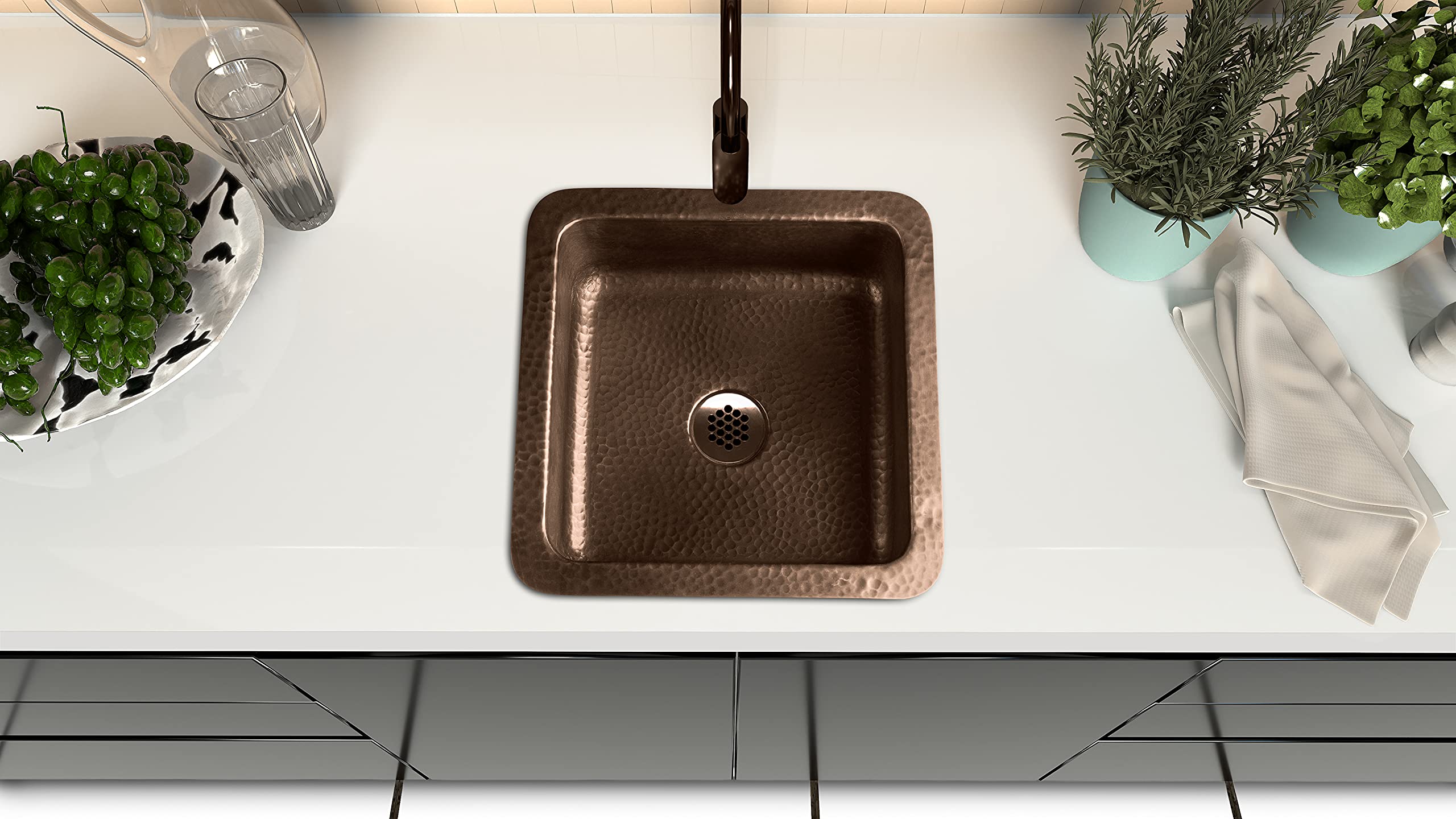 Monarch Abode Pure Copper (12 inches) 17093 Hand Hammered Glasgow Dual Mount Bar Prep Sink