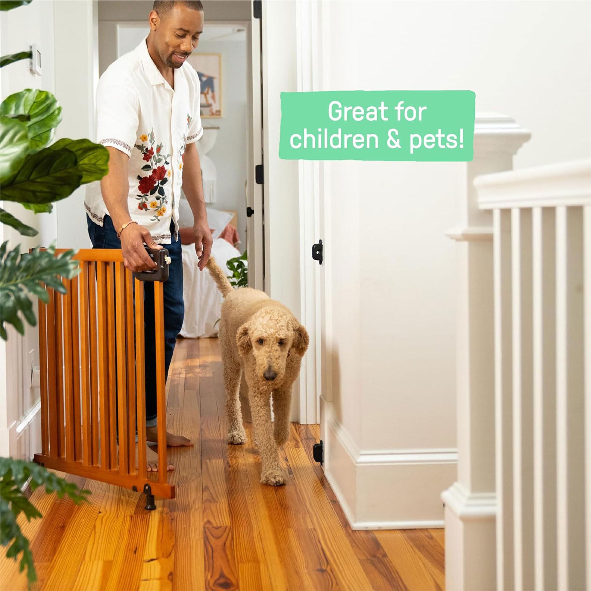 Summer Wood Banister & Stair Safety Pet and Baby Gate, 32"-48" Wide, 33" Tall, Install Banister to Banister or Wall, or Wall to Wall in Doorway or Stairway, Banister and Hardware Mounts - Cherry