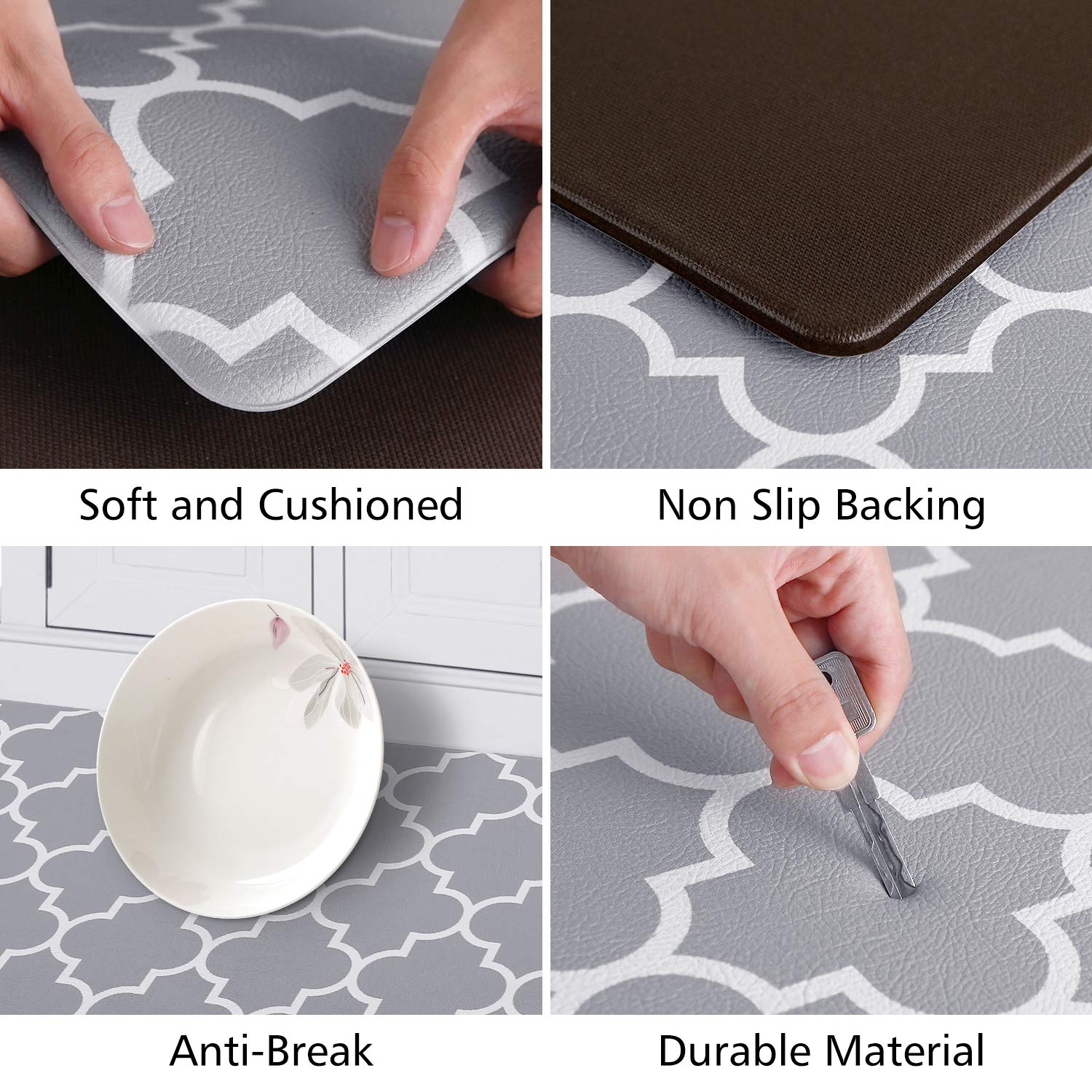 KMAT Kitchen Mat [2 PCS] Cushioned Anti-Fatigue Kitchen Rug, Waterproof Non-Slip Kitchen Mats and Rugs Heavy Duty PVC Ergonomic Comfort Foam Rug for Kitchen, Floor Home, Office, Sink, Laundry,Grey