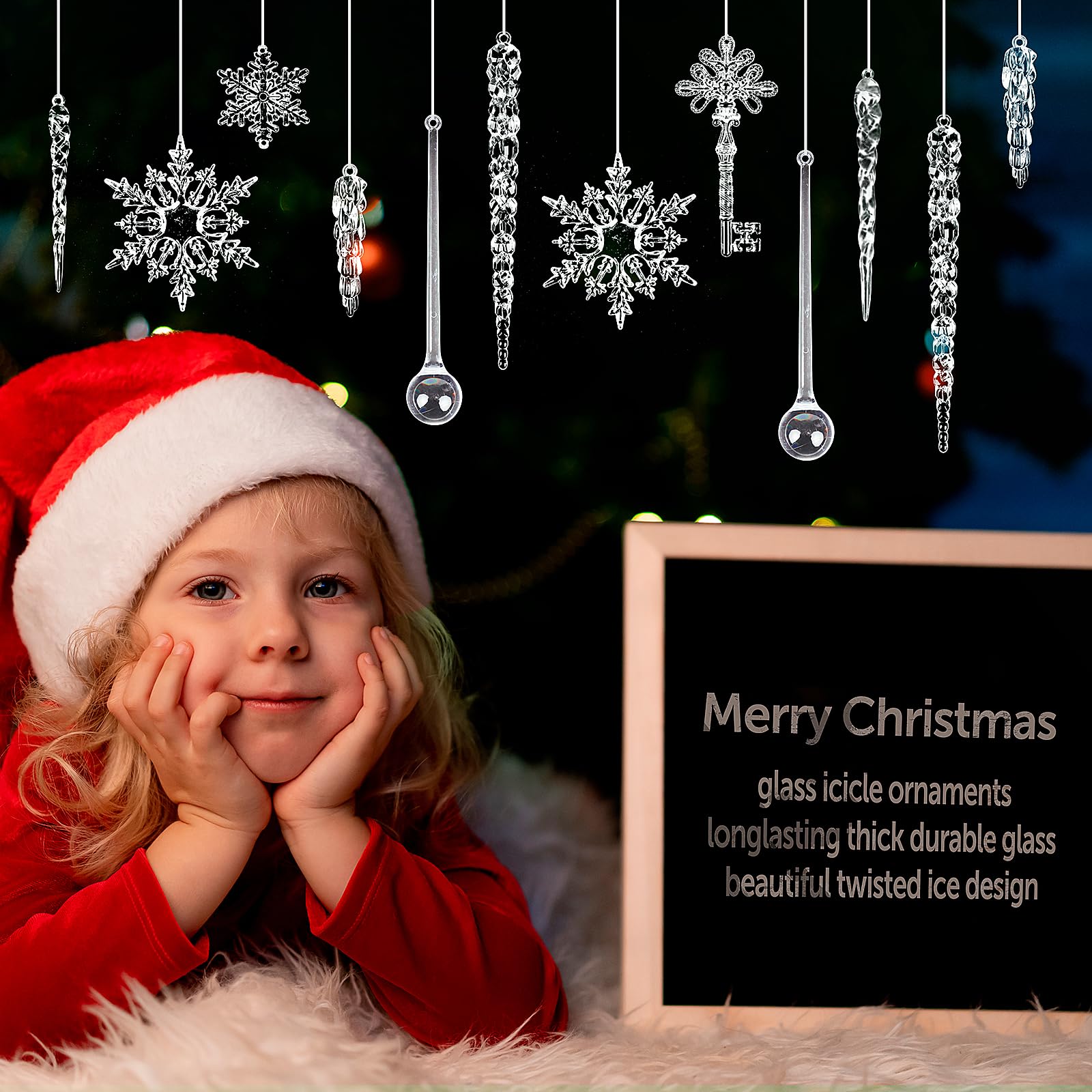 20 Pcs Acrylic Icicles Clear Snowflake Hanging Icicles Simulated Ice Stick Christmas Icicle Ornaments Set for Christmas Tree Pendant Christmas Decorations