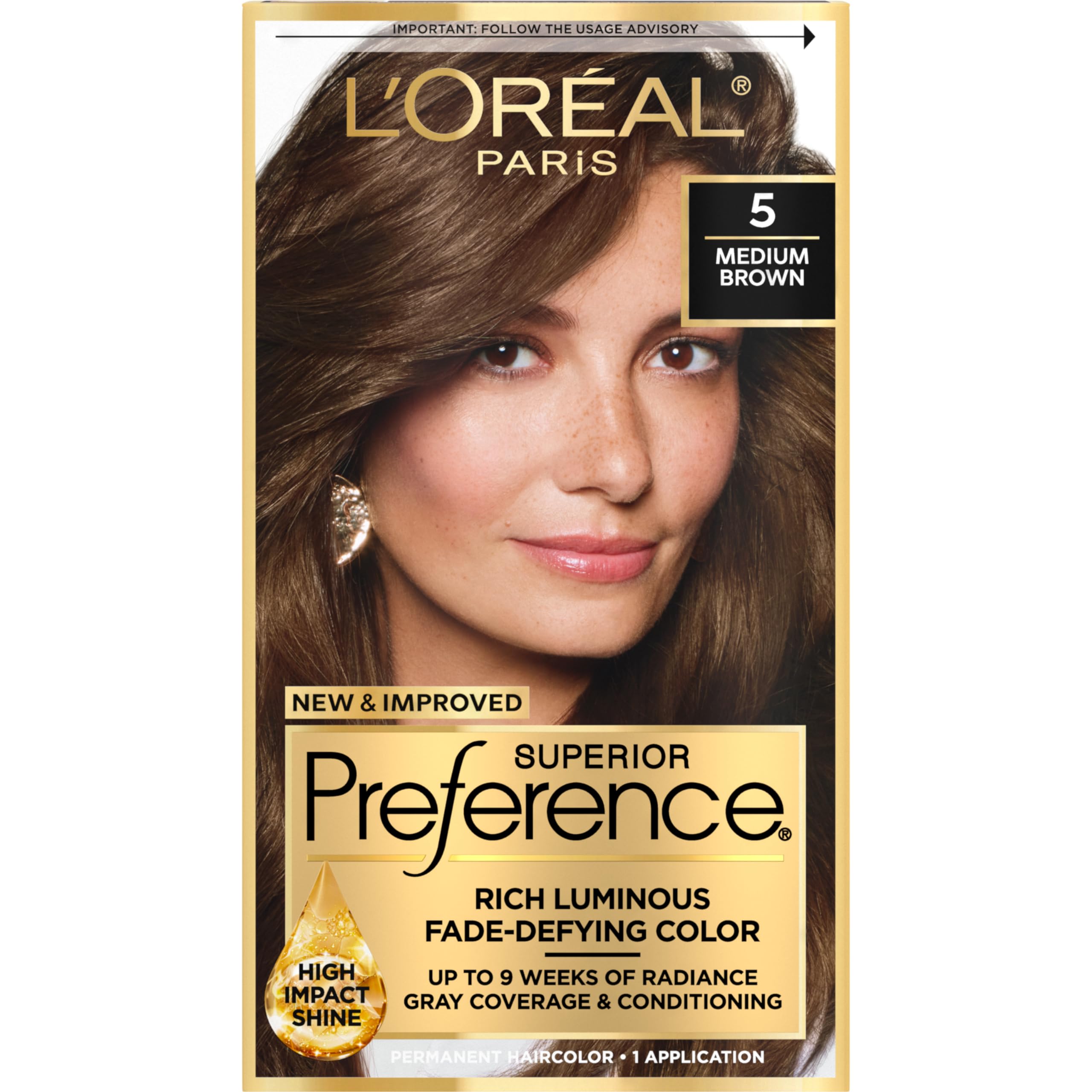 L'Oreal Paris Superior Preference Fade-Defying + Shine Permanent Hair Color, 5 Medium Brown, Pack of 1, Hair Dye