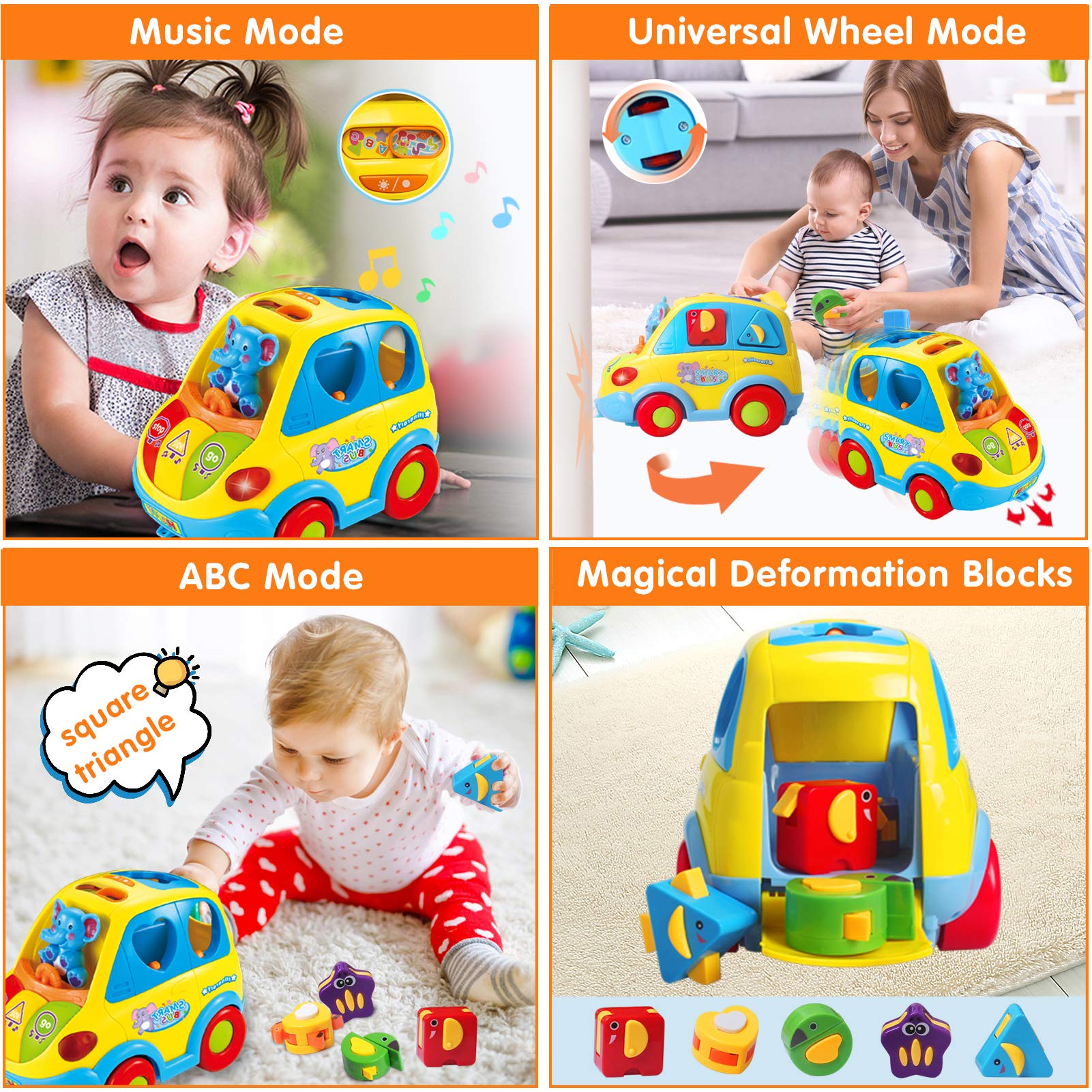 Baby Toys for 1 Year Old Boy Girl Gift Musical Bus Baby Toys 6-12 12-18 Months Toddler Toys Early Learning Montessori Toys for 1 2 3 Year Old Boy with Music/Light/Smart Shapes Christmas Birthday Gifts