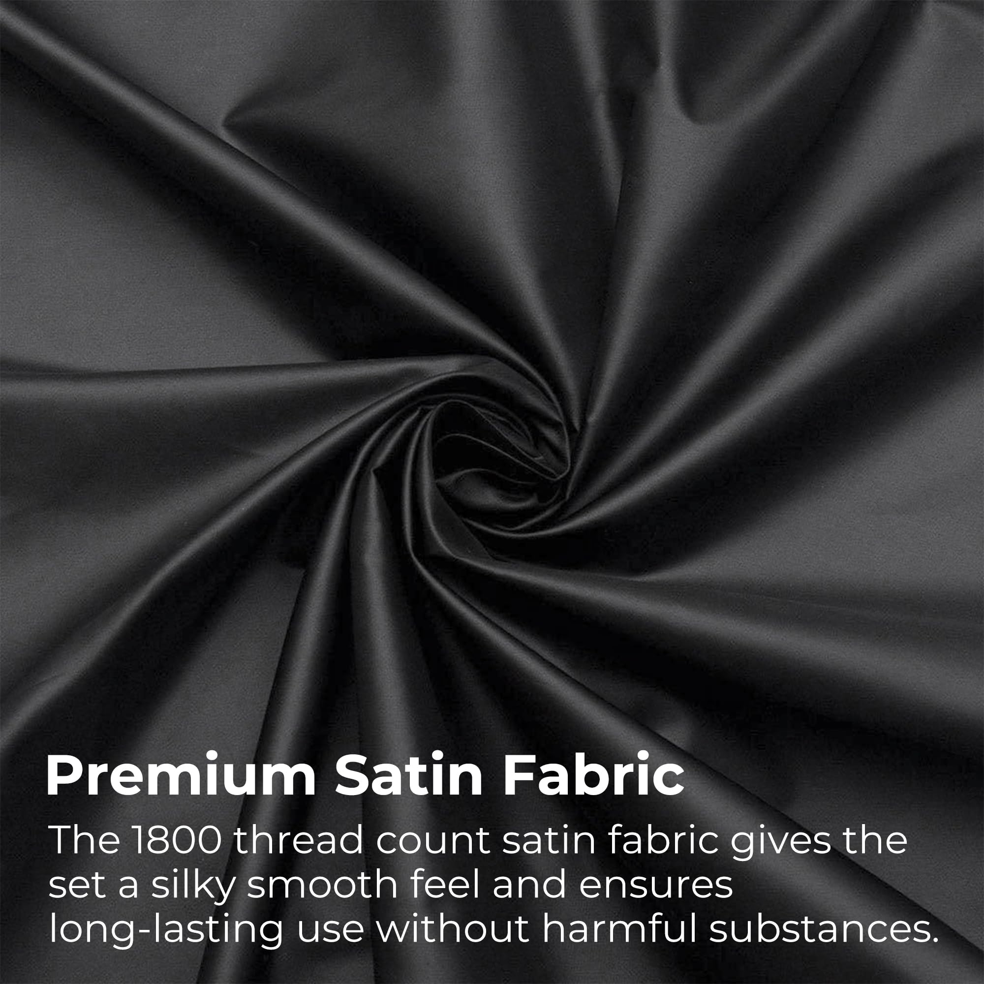 Seasonwood Satin Sheets Set Queen Size 4 Pieces 1800 Microfiber 2 Pillowcase 20''x30'' Black Satin Sheets