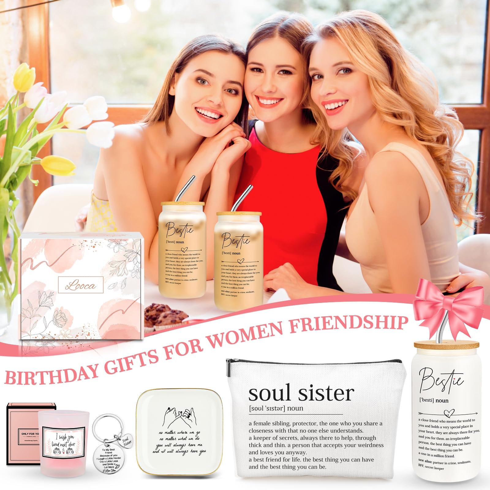 Looca Best Friend Birthday Gifts for Women Friendship Gifts for Women Best Friends Gifts for Women Bestie Gifts for Friend Woman Best Friend Gift Basket for Friends Female Soul Sister BFF Bestfriend