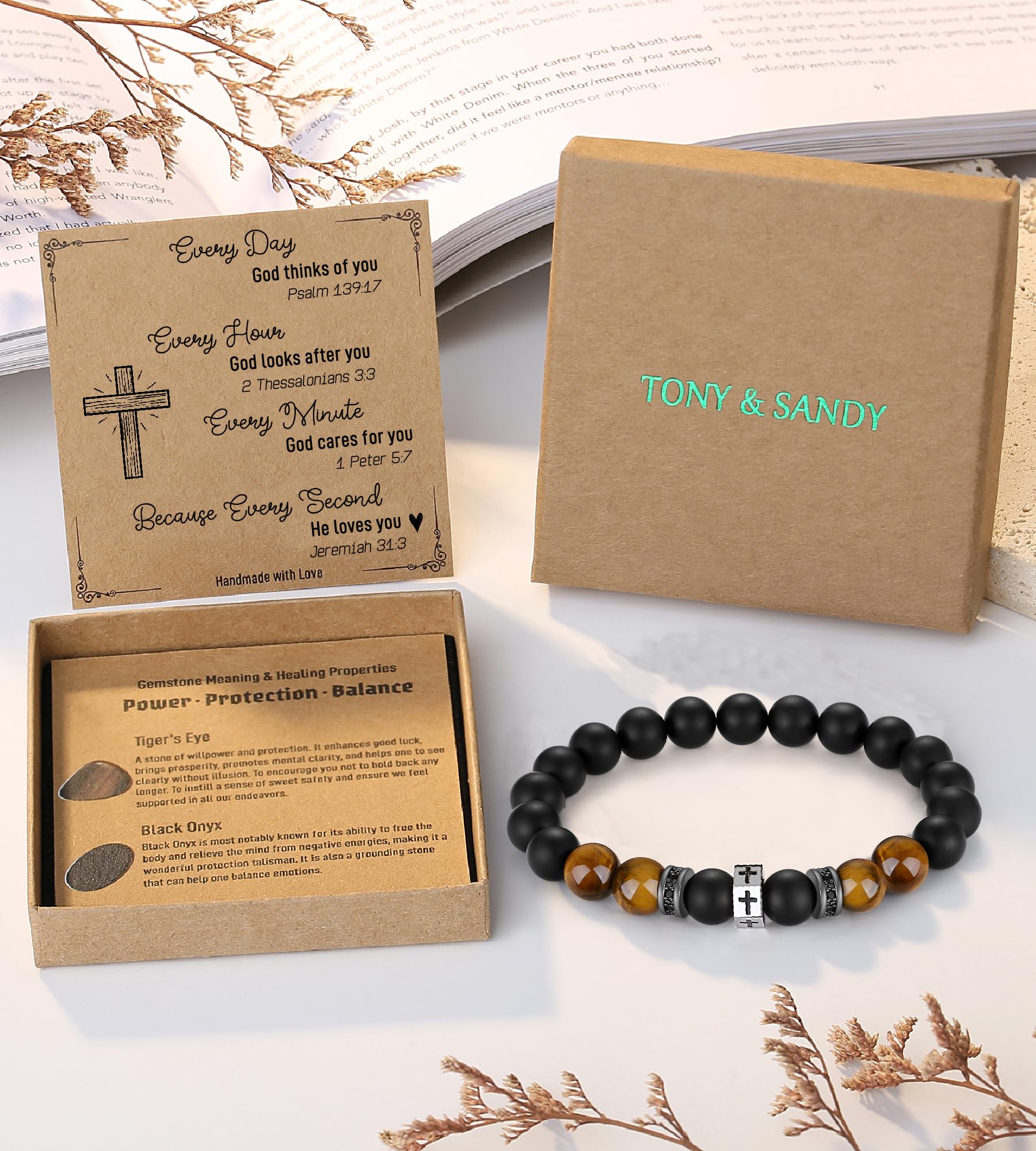 TONY & SANDY Stocking Stuffers for Men 2024 Christmas Gifts Adults Mens Cross Bracelet Christian Catholic Religious Inspirational Baptism Confirmation Faith Jewelry Easter Basket Unique