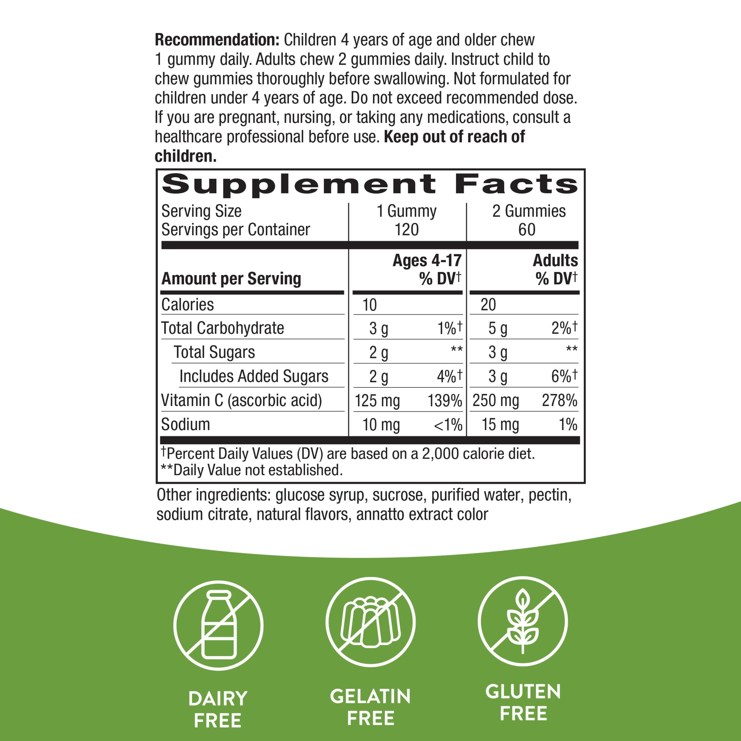 Nature’s Way Vitamin C Gummies, Support Immune Health*, Antioxidant, 250 mg per 2-gummy Serving, Orange Flavored, 120 Gummies (Packaging May Vary)