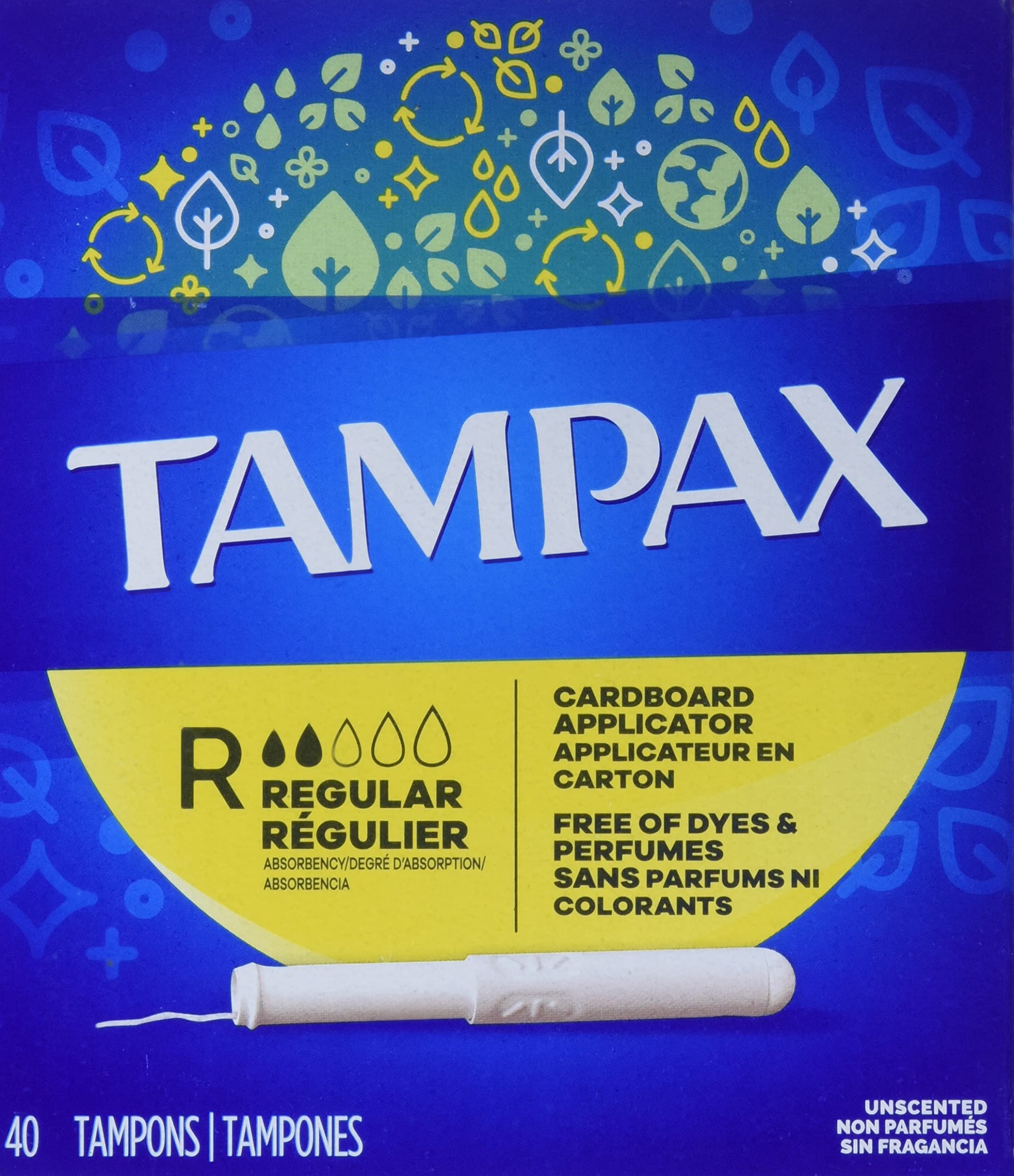 Tampax Cardboard Applicator Tampons, Regular, Unscented, 40 Count