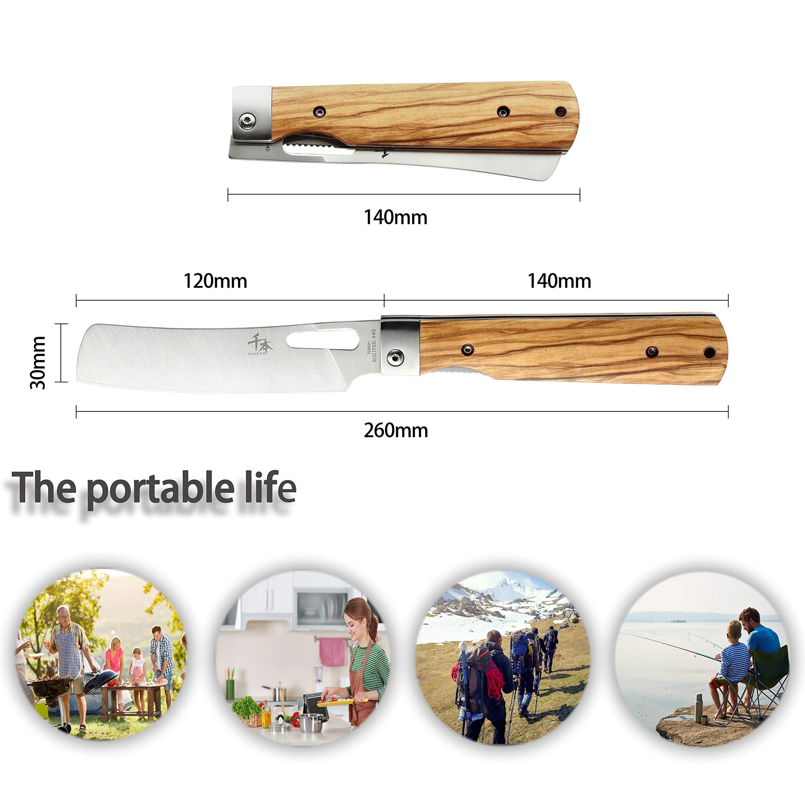 SENBON 440A stainless steel Ultra sharp pocket folding Chef knife peeling utility knife fruit knife Natural Olive Handle Camping BBQ trip Outdoor Portable kitchen knife