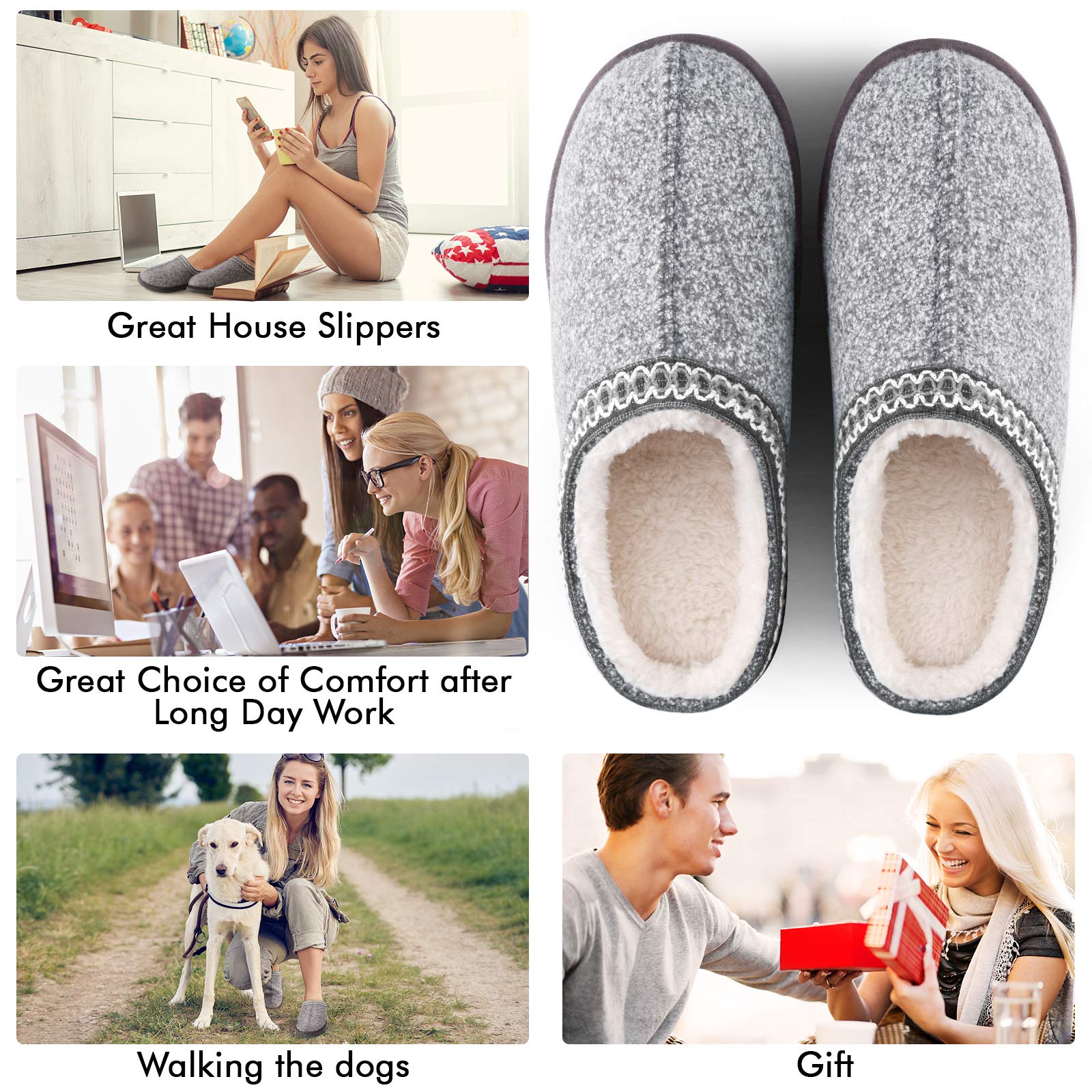 Womens Tasman Slippers House Slippers Bedroom Shoes Indoor Outdoor with Fuzzy Cozy Fluffy Lining Hard Sole Memory Foam Slip on （Light Grey, 7/8）