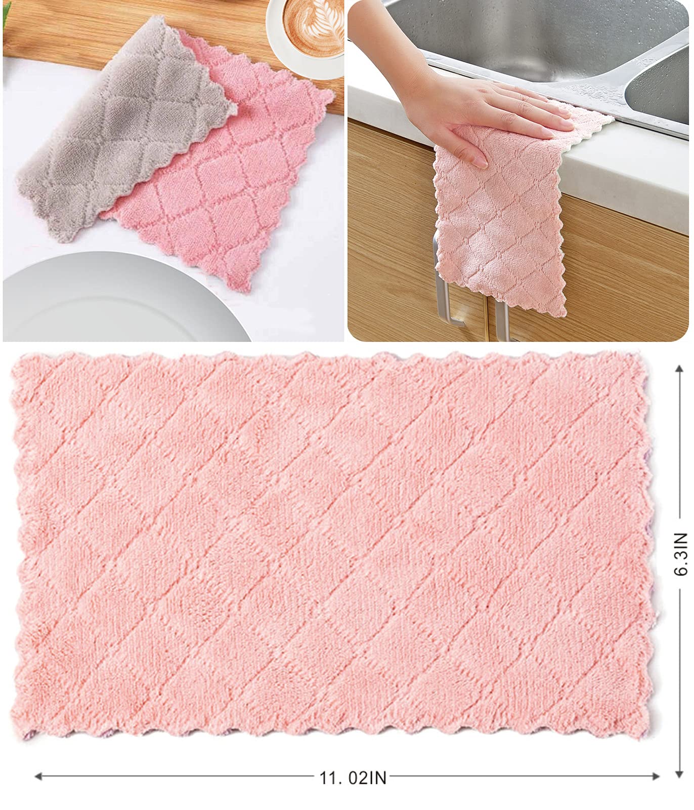 Microfiber Kitchen Washcloths, Super Absorbent Coral Velvet Dishtowels, Premium Table Cleaning Cloths, Non-Stick Oil Quick Dry Dish Towels, Soft Tea Towels, 10 Pack